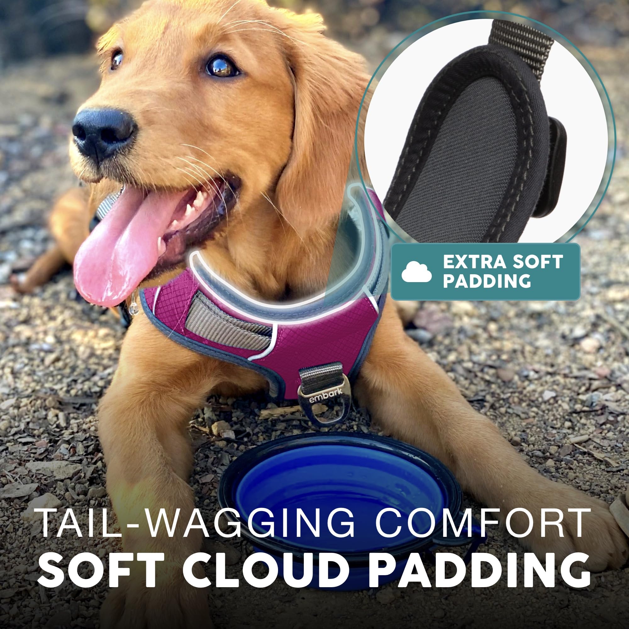 Embark Adventure Dog Harness, Reflective Trim No Pull Dog Harness For Large Dogs - Military Grade Nylon, Front Clip With Gel Lin