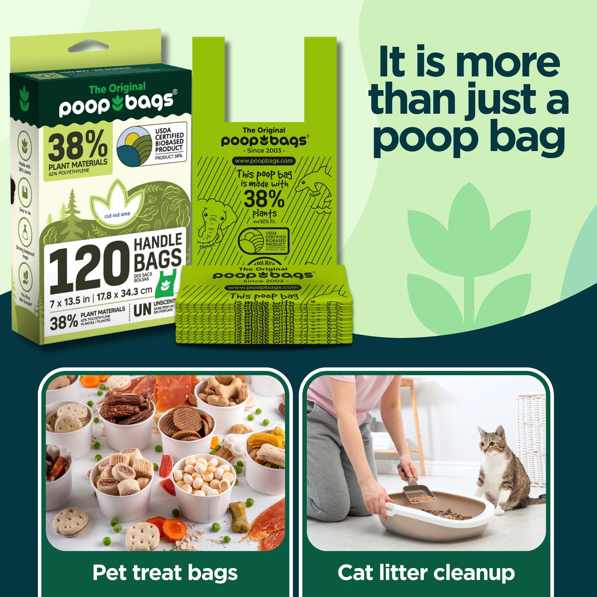 The Original Poop Bags® Dog Bags For Poop, Doggy Poop Bags Refills, Doggy Poop Bags 38% Plant Based Usda, Poop Bags For Dogs, Dog Poo Bags With Handle Tie - Leak Proof & Strong Doggy Bag, Unscented