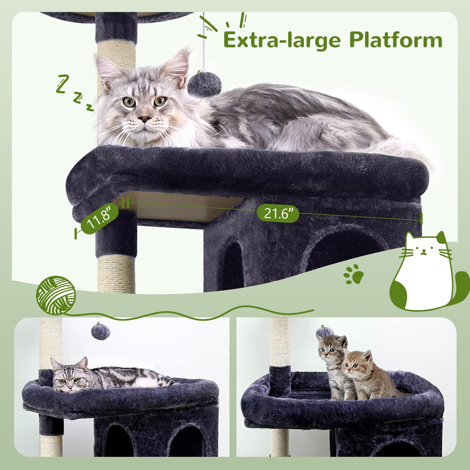 Globlazer Heavy Duty Cat Trees for Large Cats, Sturdy 72in Maine Coon Cat Tree for Large Cats 20 lbs+ Heavy Duty Cat Tower for A