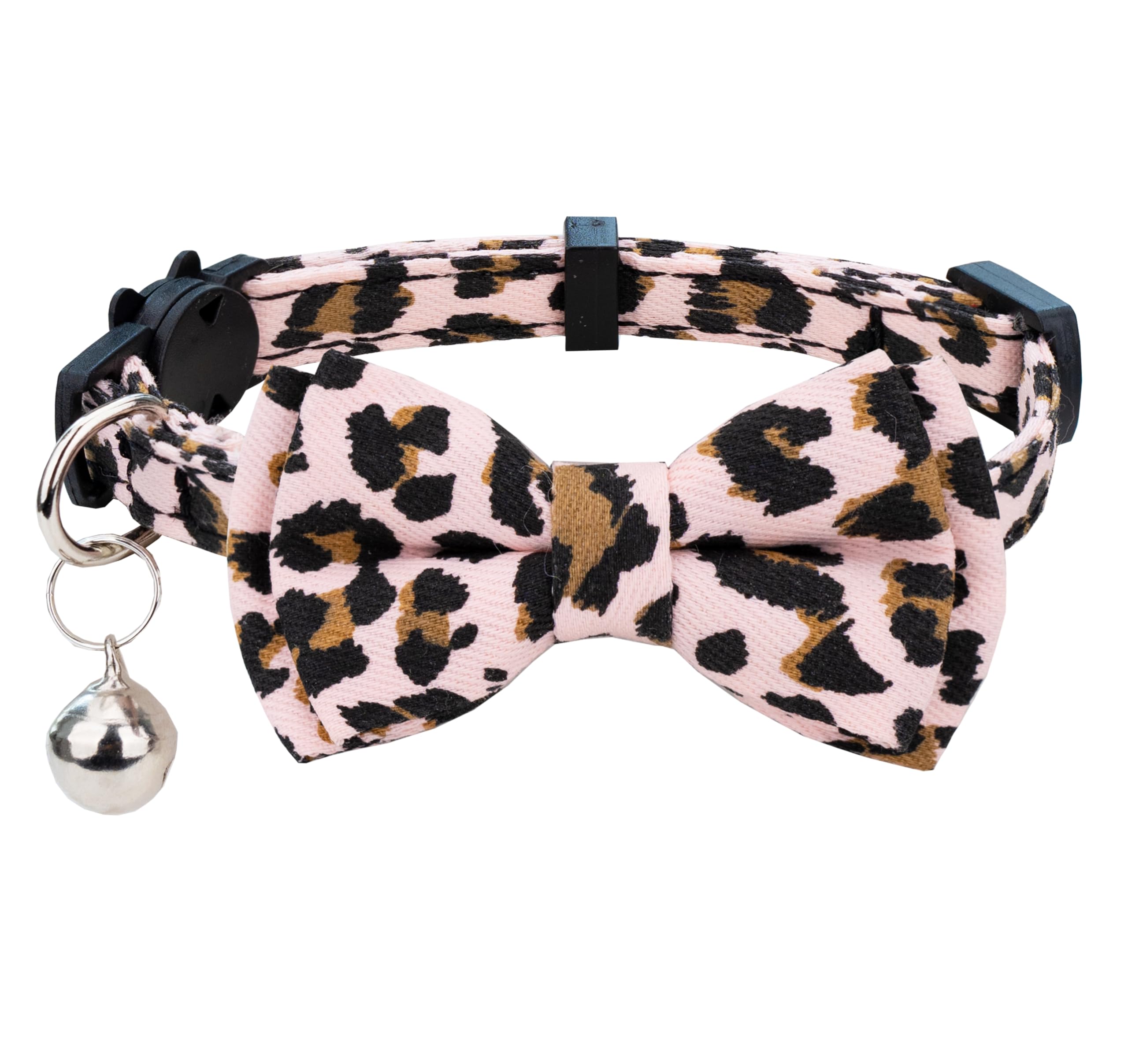 Gyapet Cat Collar Pink With Bowtie Bell Safety Breakaway Kitten 7-11In Dot Colorful Adjustable Leopard-Pink