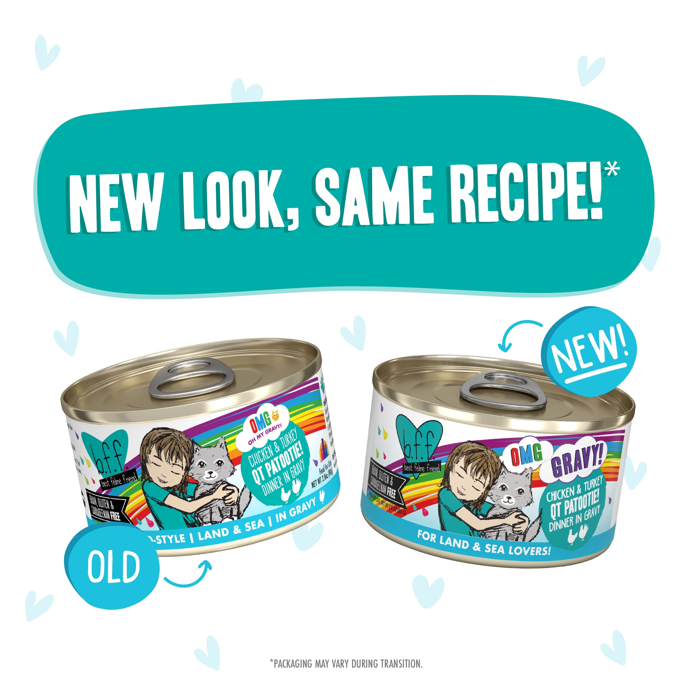 Weruva B.F.F. OMG - Best Feline Friend Oh My Gravy! Grain-Free Wet Cat Food Cans, QT Patootie! Chicken & Turkey, 2.8 oz Can (Pac