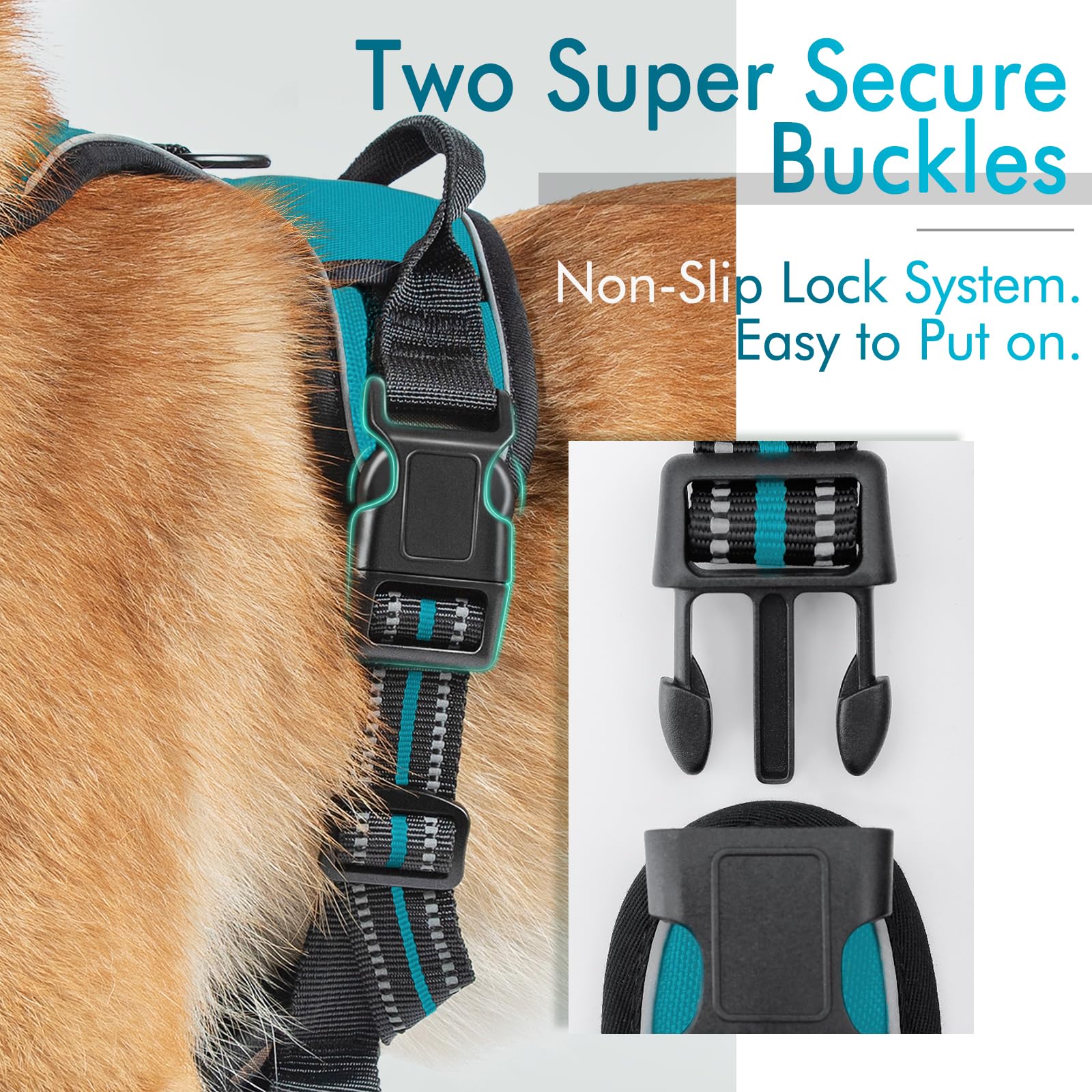 Rabbitgoo Dog Harness, No-Pull Pet Harness With 2 Leash Clips, Adjustable Soft Padded Dog Vest, Reflective No-Choke Pet Oxford Vest With Easy Control Handle For Large Dogs, Teal, Xl