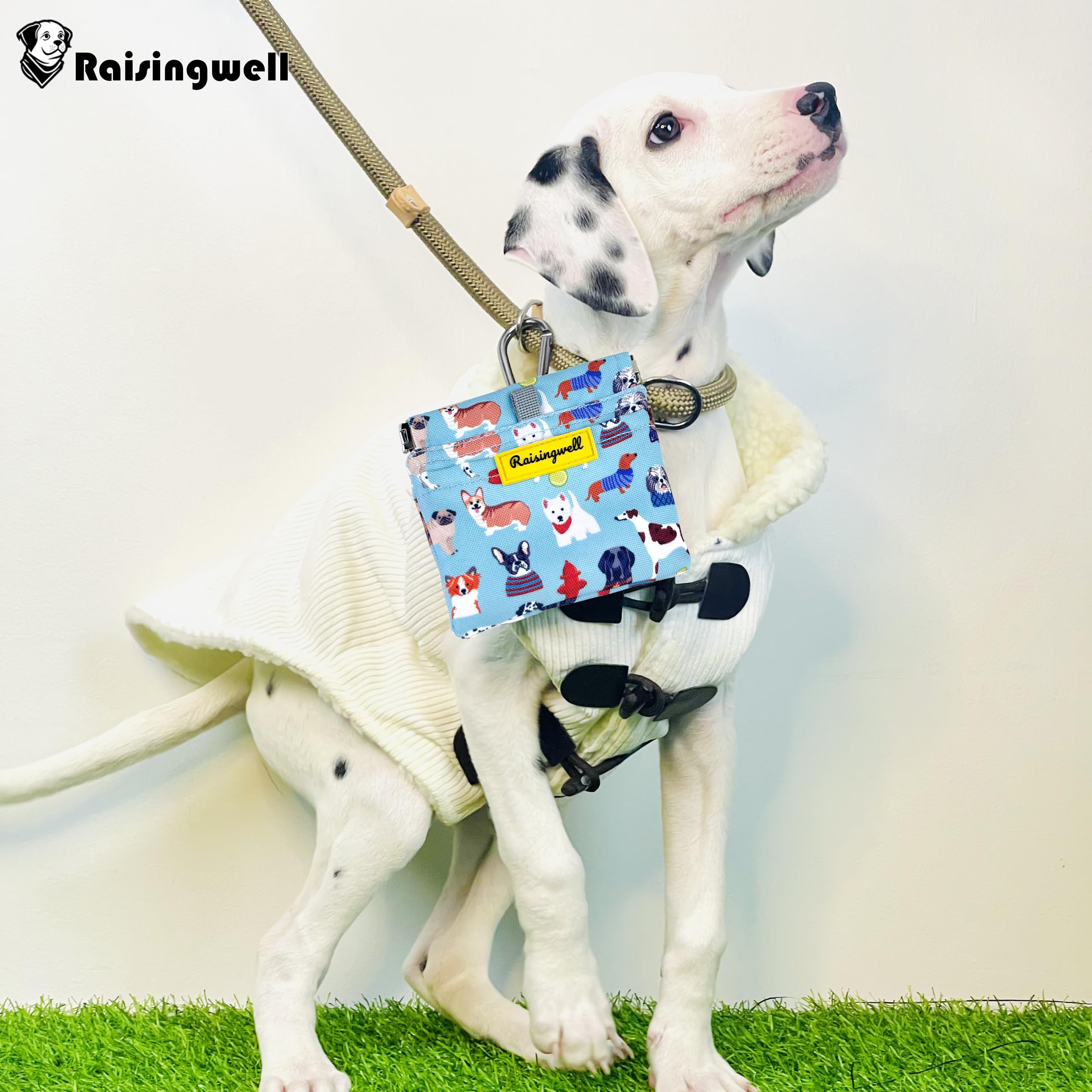 Dog Treat Pouch,Cotton Pocket Sized Training Holder, Hand Free Walking Funny Bag with Carabiner, Self-Closing Pet Feed Snack Rew