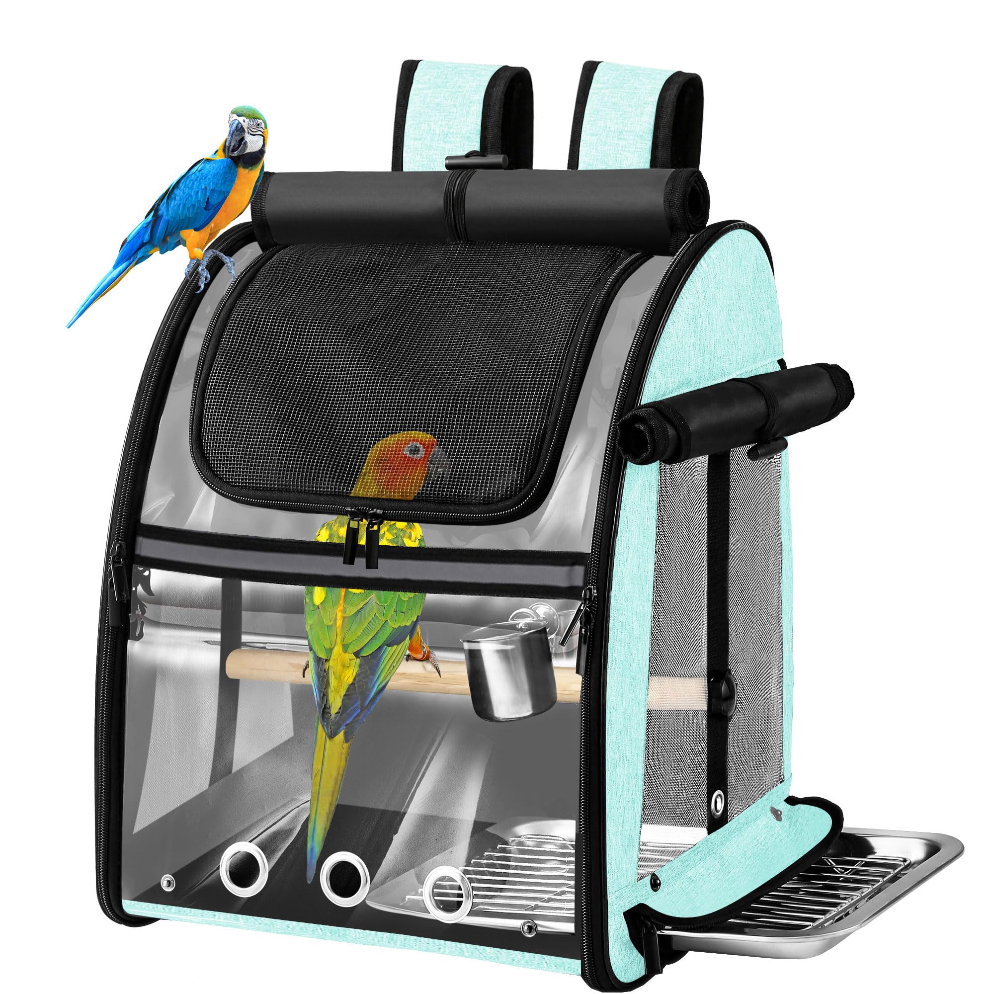 Suertree Bird Carrier Bag With Indestructible Stainless Steel Mesh, Bird Travel Cage With Stand, Easy To Clean Backpack For Parr