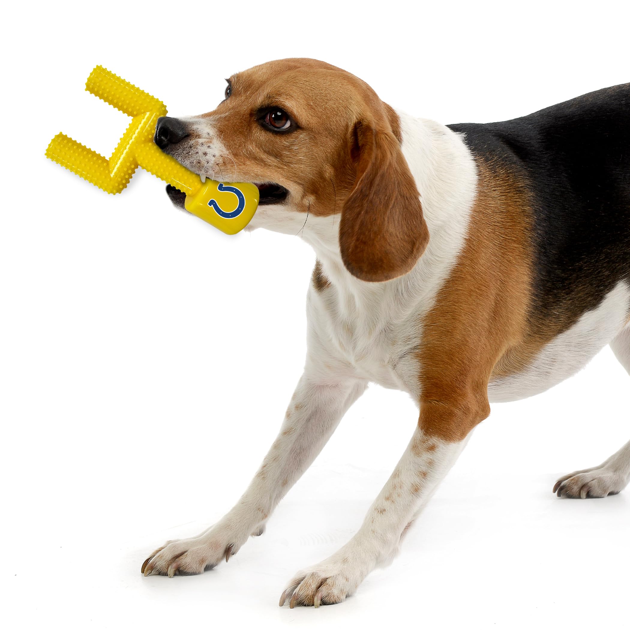 Nfl Indianapolis Colts Mega-Chew Hard Nylon Bacon-Flavored Dog Bone Football Goal Post Chew Toy. Interactive Tasty Fun Chew Toy.