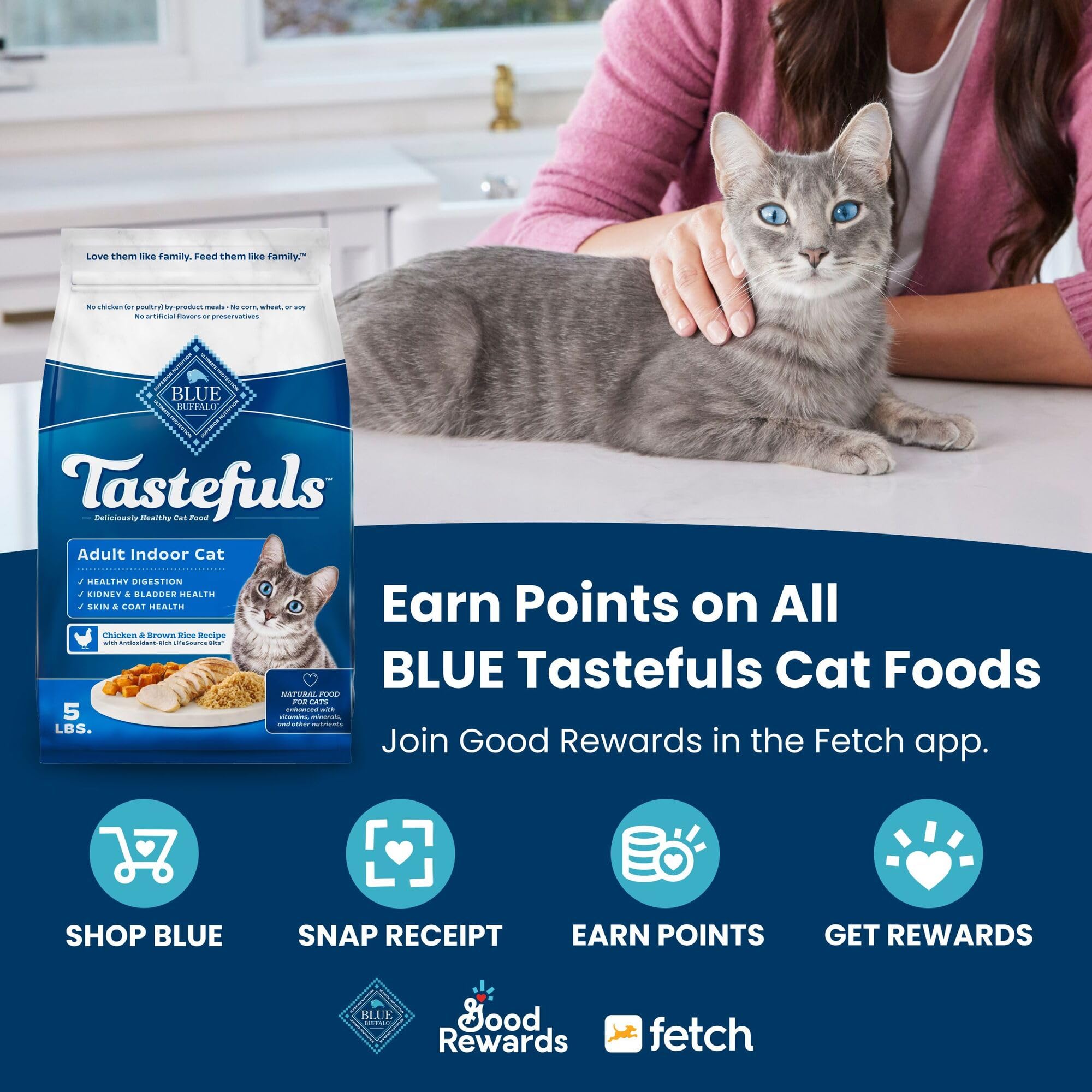 Blue Buffalo Tastefuls Kitten Food With DHA Dry Cat Food Made in the USA with Natural Ingredients, Chicken Recipe, 7-lb. Bag