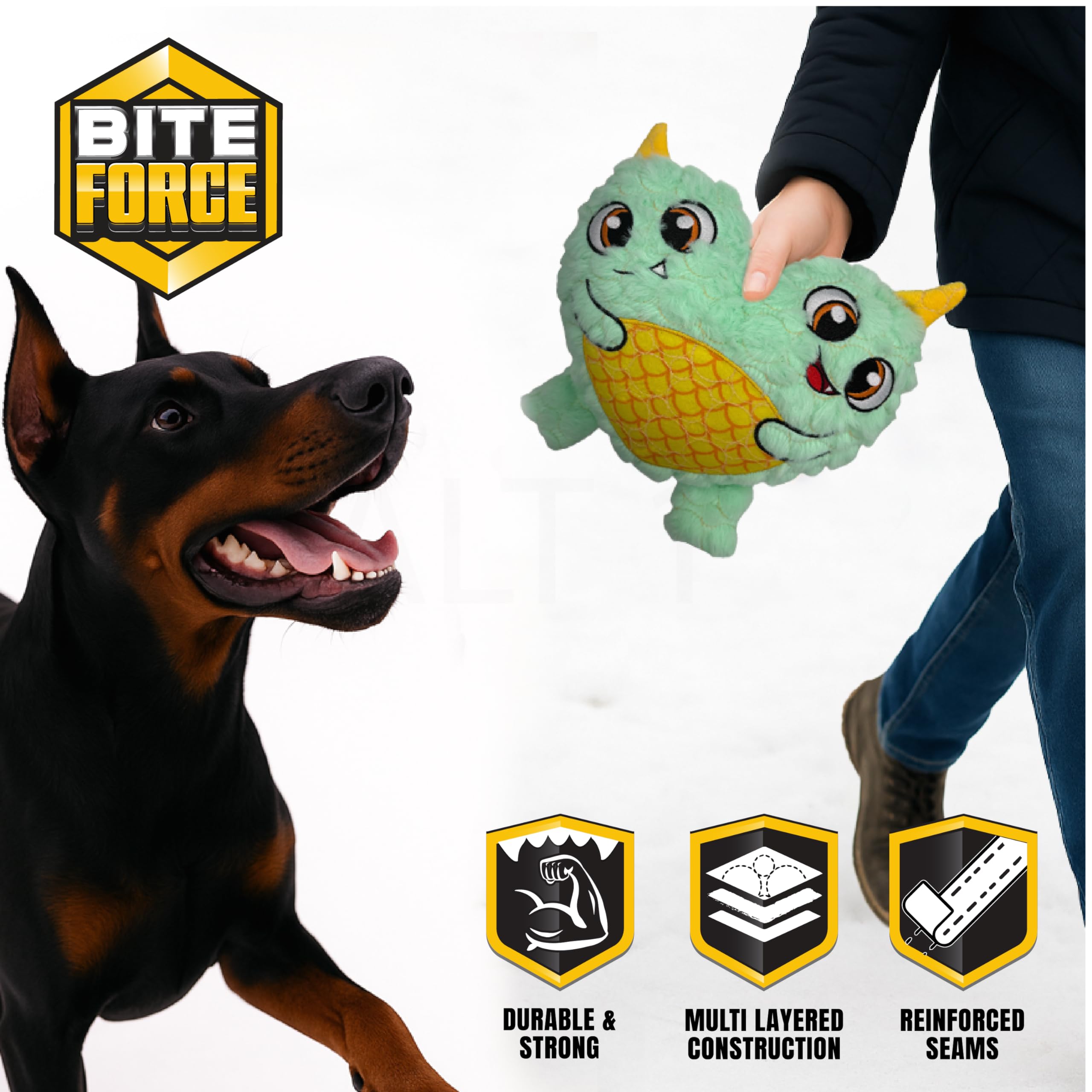 Bite Force Durable Blue Two-Headed Monster Dog Toy, Kevlar-Reinforced for Aggressive Chewers, Plush Material, Model BF1141C22