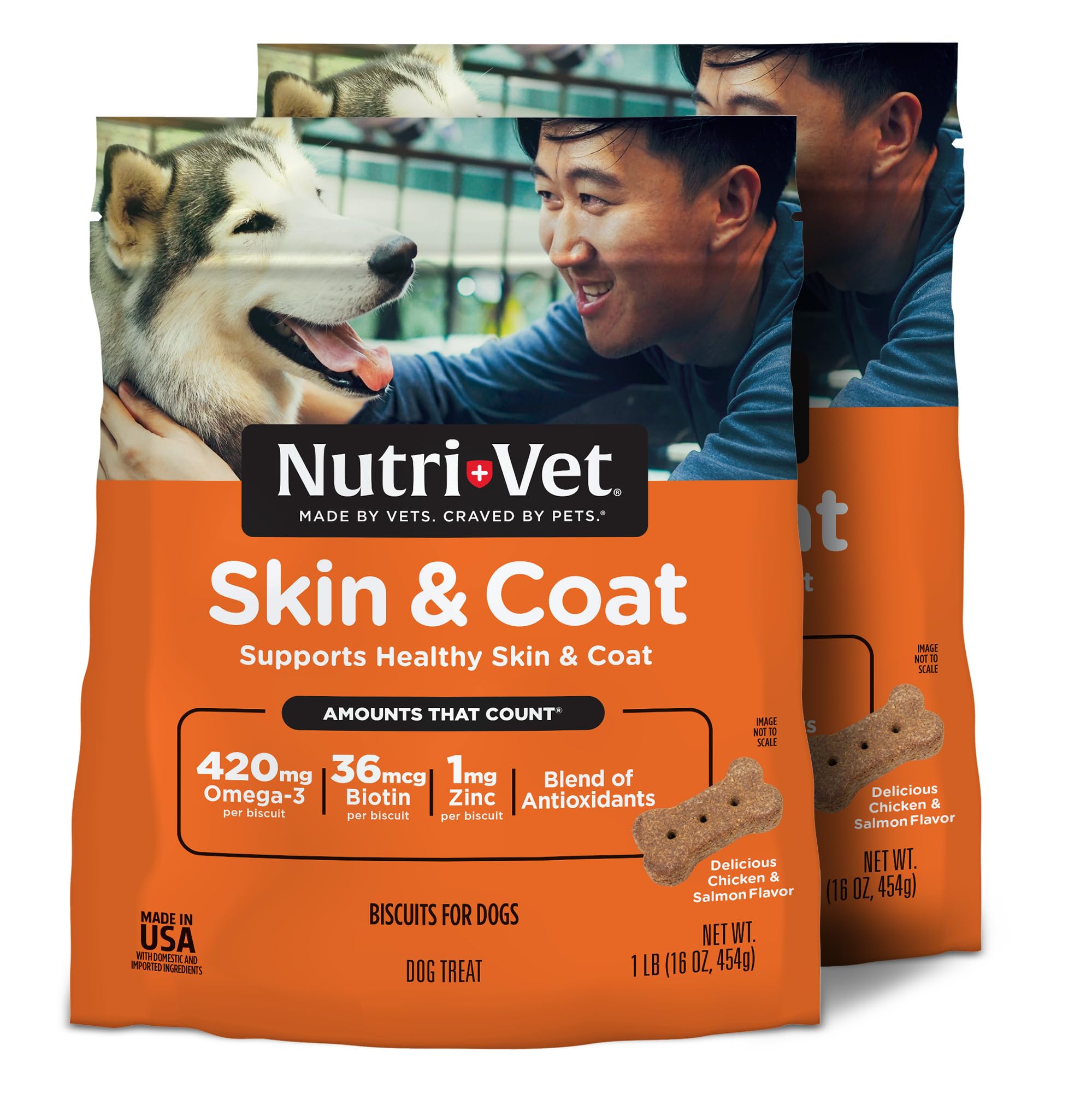 Nutri-Vet Skin & Coat Biscuits for Dogs, Tasty Dog Treat, Dog Skin and Coat Supplement, Small Sized Biscuit, Omega-3 and Biotin 