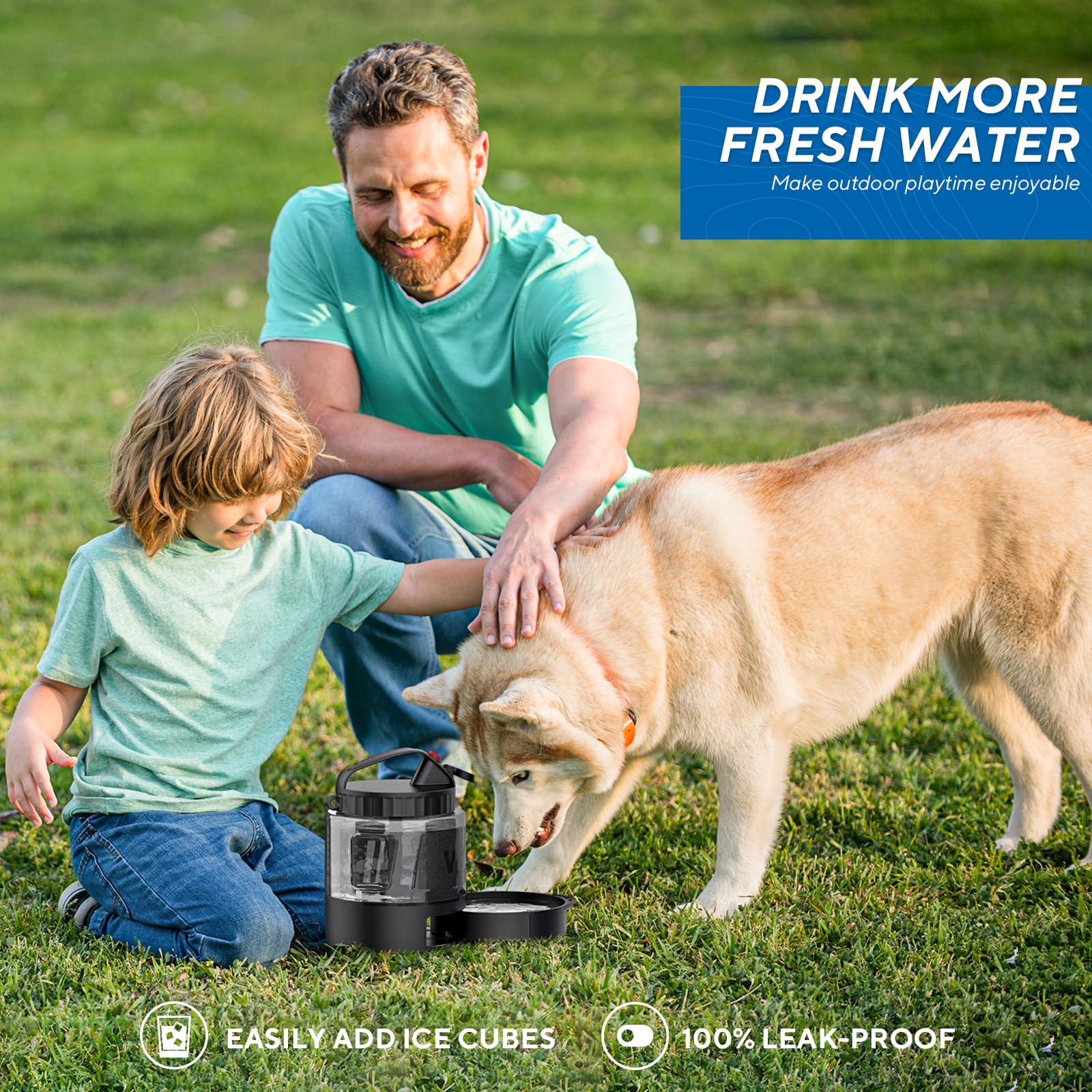 Lesotc Portable Dog Water Bottle, 56Oz Large Travel Water Bowl Dispenser For Dogs Camping Beach Walking Essentials, Big Pet Bottles Hiking Traveling Park Car Trips Accessories For On The Go, Bpa Free