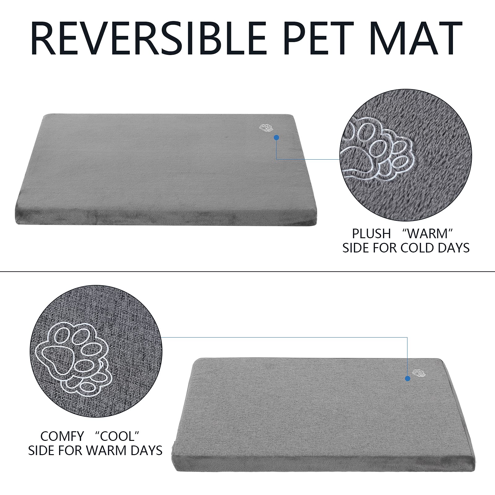 Empsign Stylish Dog Bed Mat Dog Crate Pad Mattress Reversible (Cool & Warm), Water Proof Linings, Removable Machine Washable Cover, Firm Support Small To Xx Large Dogs, Grey,Xl(41''''*28''''*3'''')