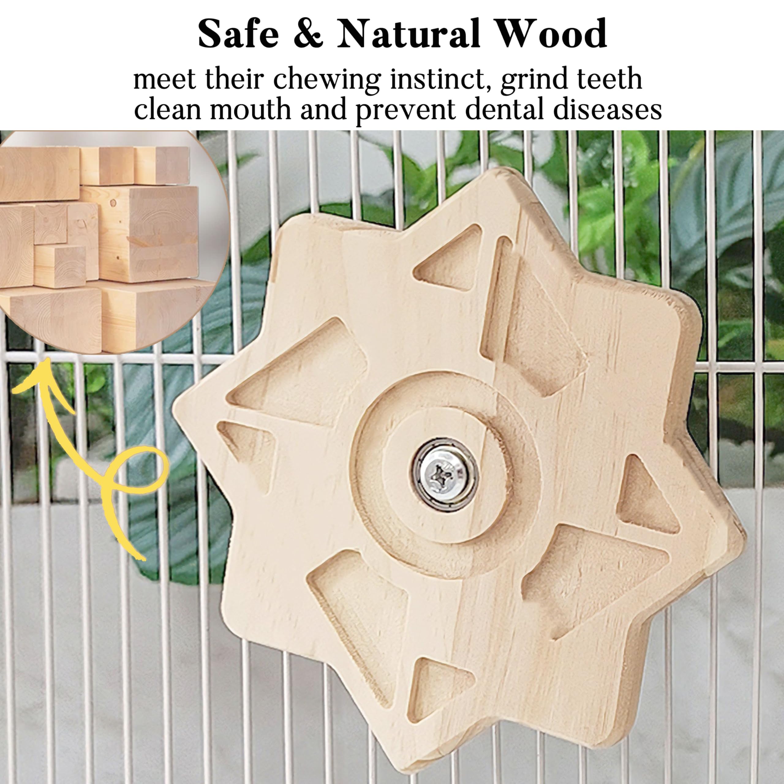 Jevnd Rotating Natural Wood Chinchilla Chew Toys For Teeth, Interactive Enrichment Toys, Hanging Exercise Chinchilla Toys For Ca