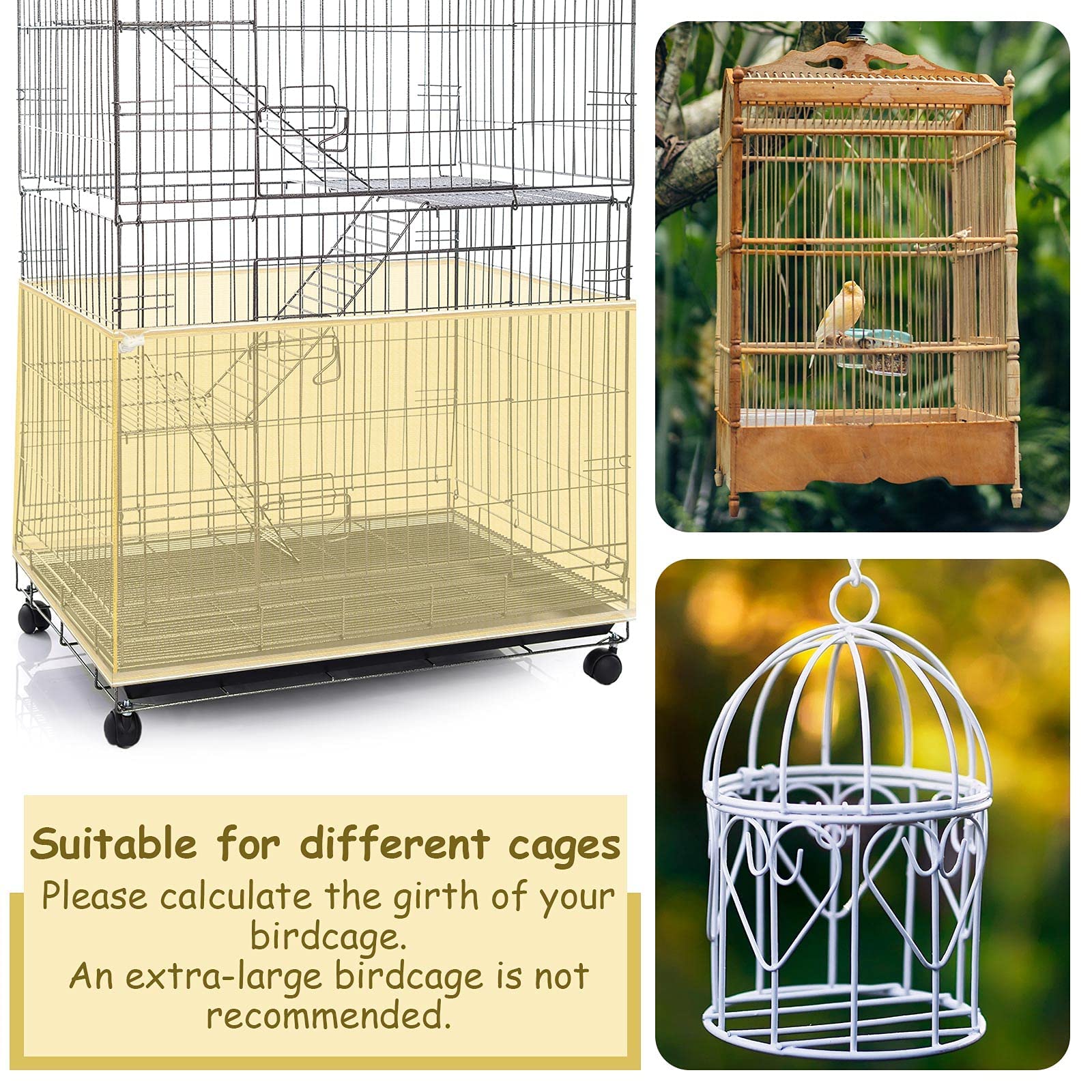 Shappy Large Bird Cage Seed Catcher,Bird Cage Cover Net Skirt Guard,Adjustable Soft Airy Mesh Net for Parrot Parakeet Macaw(118