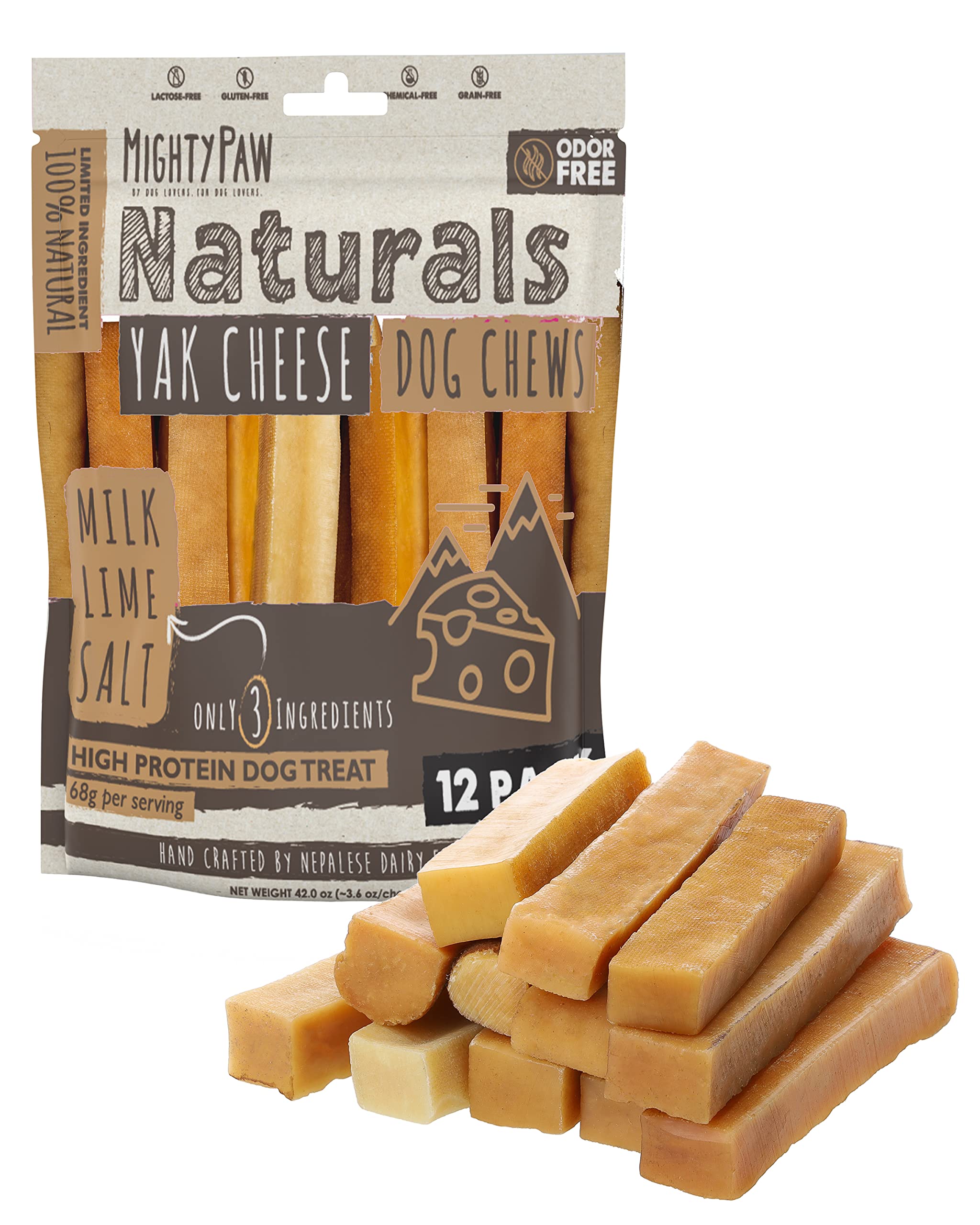 Mighty Paw Yak Cheese Chews for Dogs, All Natural Long Lasting Pet Treats. Odorless & Great for Oral Health. Limited Ingredient 