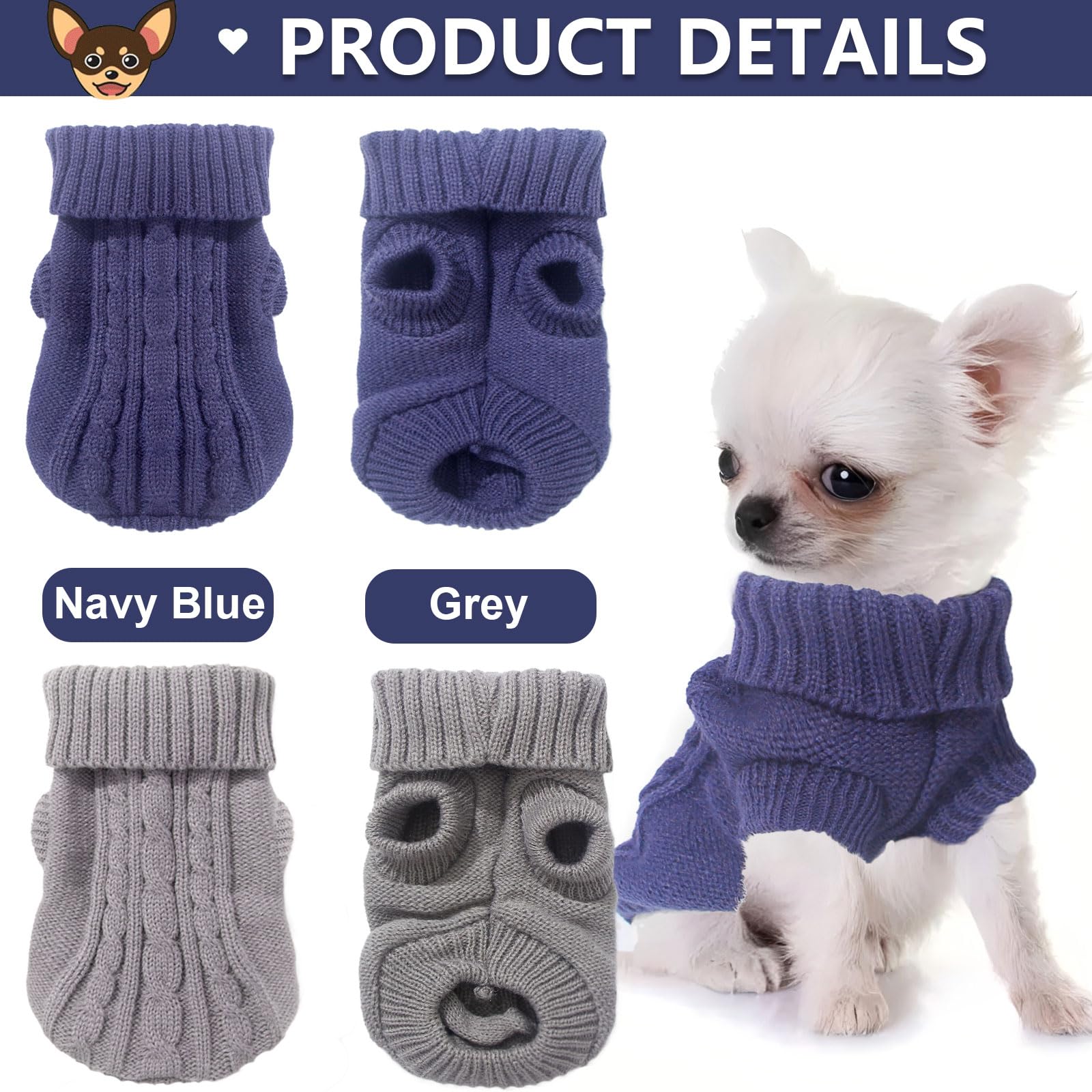 2 Pack Dog Sweaters For Small Dogs, Chihuahua Yorkie Sweater, Dog Clothes Winter Warm Pullover Sweaters, Pet Cat Clothing Cold W