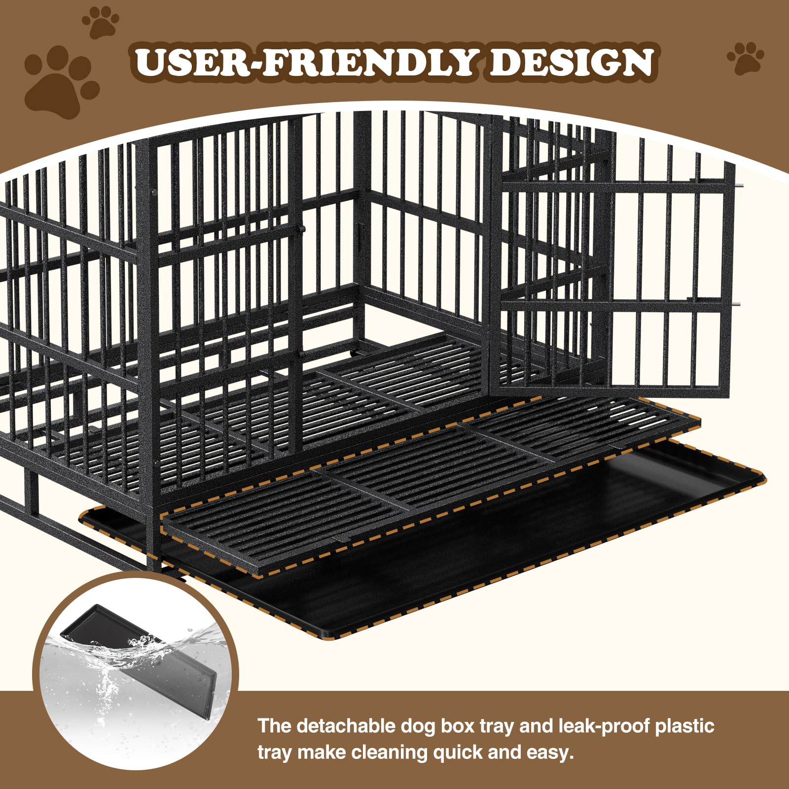 TCMOT Dog Crate with Removable Tray, 37/42/46 Inch Indestructible and Escape Proof Steel Dog Cage Kennel for High Anxiety Dogs,