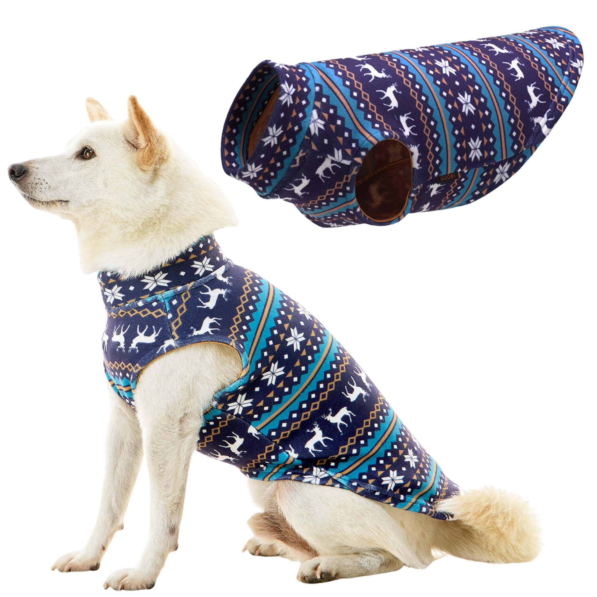 Gooby Stretch Fleece Vest Dog Sweater - Warm Pullover Fleece Dog Jacket - Winter Dog Clothes For Small, Large Dogs, Boy Or Girl - Soft, Super Stretchy Fleece Vest Dog Sweater - Deer Blue, X-Small