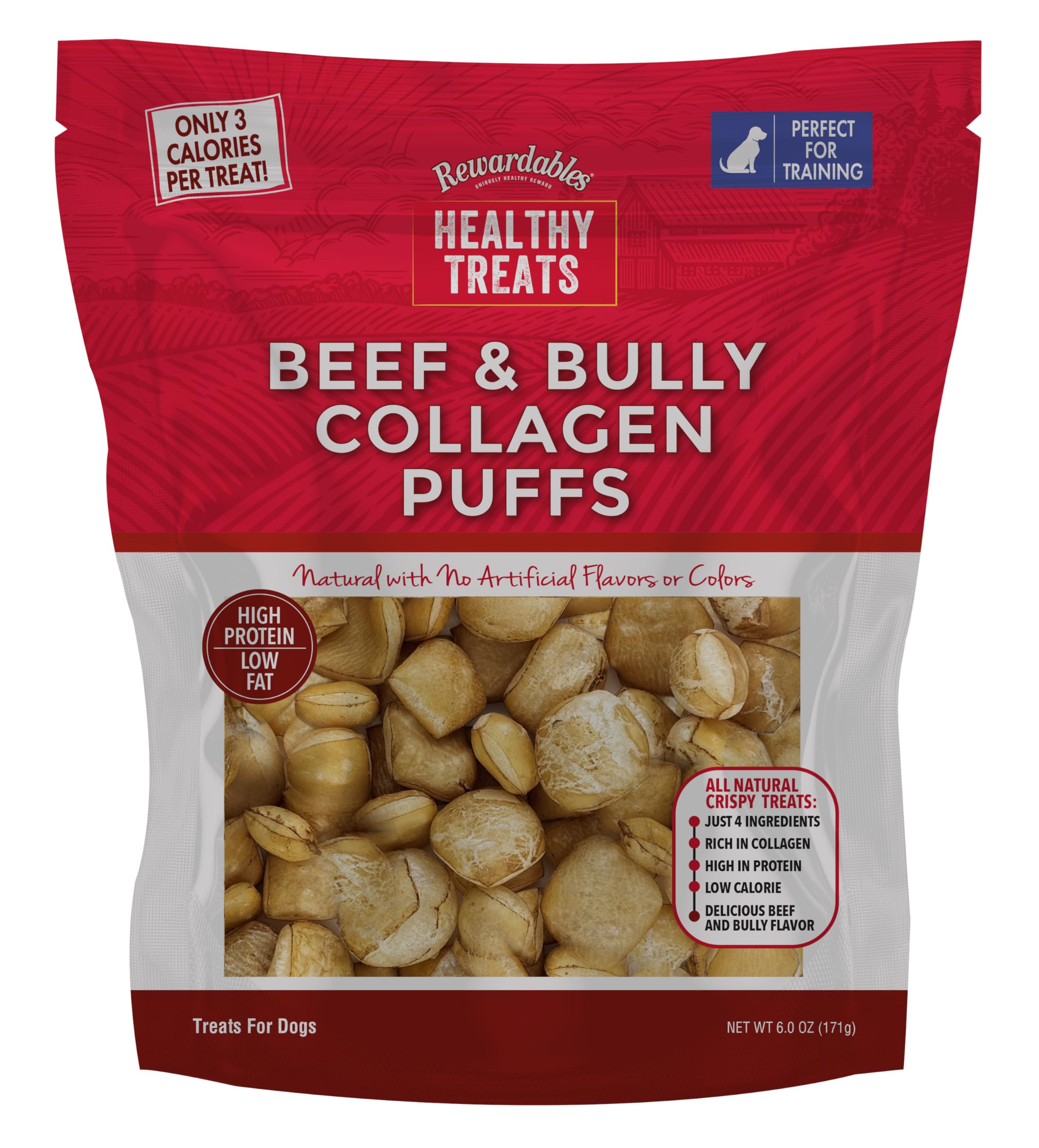 Rewardables Beef & Bully Collagen Puff Treats for Dogs for Rewarding and Training | 6 oz Bag