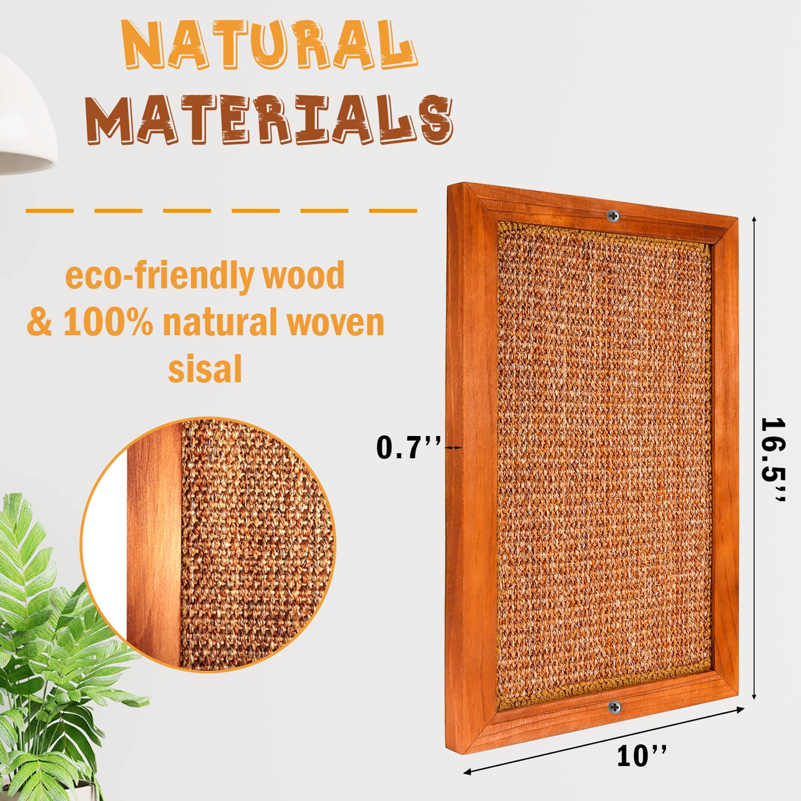 Lsaifater Large Cat Scratching Post For Indoor Cats - Wooden Sisal Cat Wall Scratcher, Vertical Floor Or Wall Mounted Cat Scratc