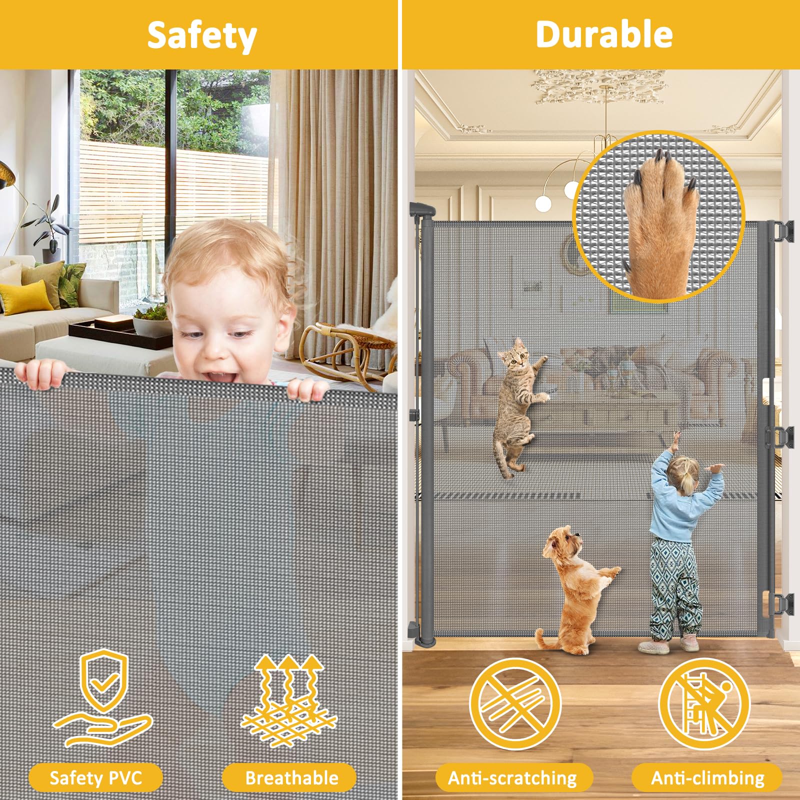 65    Extra Tall Pet Gate Indoor Gate 55    Wide Baby Gate Retractable Dog Gate Outdoor Gates for Decks Retractable Baby Gates f