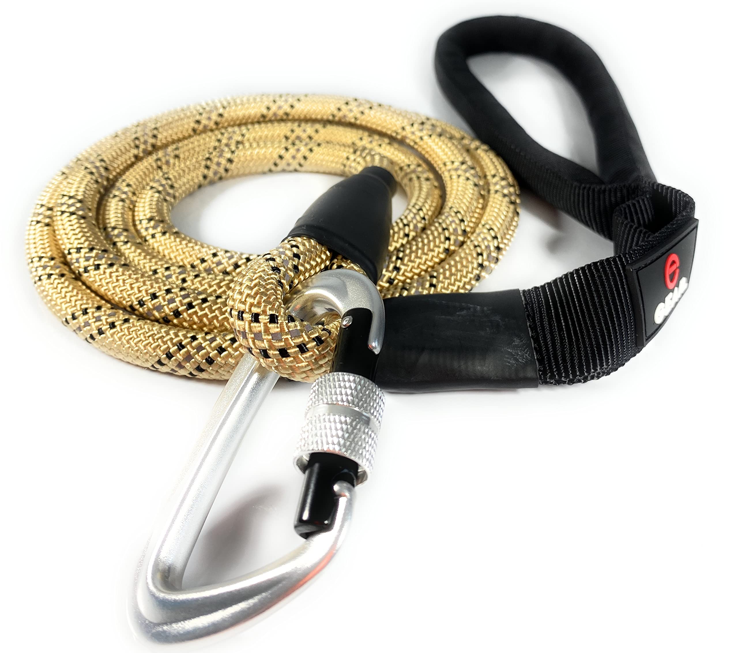 Locking Carabiner Dog Leash - Heavy Duty Rope Leash For Large & Medium Dogs | Reflective With Strong Clip & Padded Handle For Wa