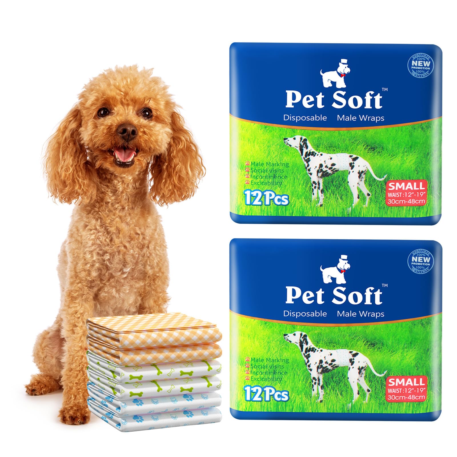 Pet Soft Disposable Male Dog Wraps - Dog Diapers For Male Dogs, Puppy Diapers 24Pcs Small