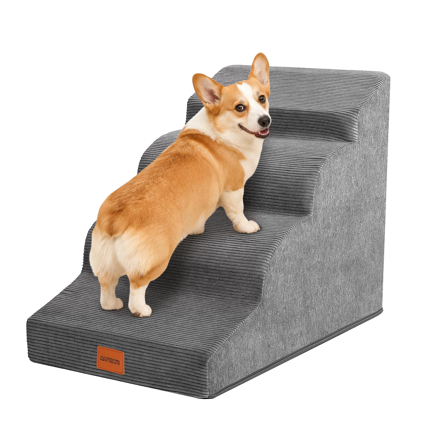 NAPWAYS Dog Stairs for Small Dogs and Cats, 19.7 H, 4-Step Curved Pet Ramp for Beds or Couches, Non-Slip Medium Pet Steps with H
