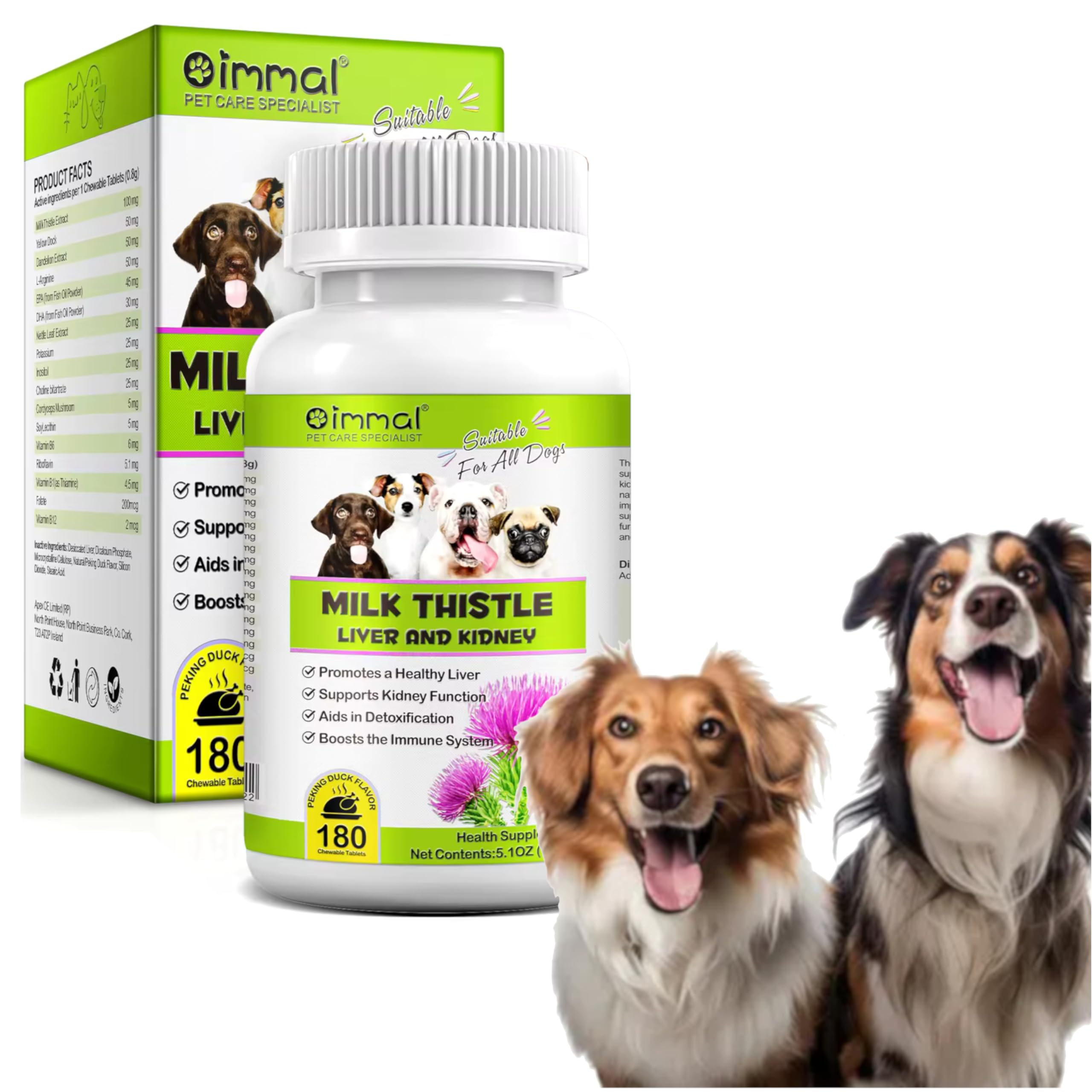 Milk Thistle for Dogs - 180 Chewable Tablets - Canine Liver and Kidney Support Supplement for Dogs - Detox - Liver Supplement