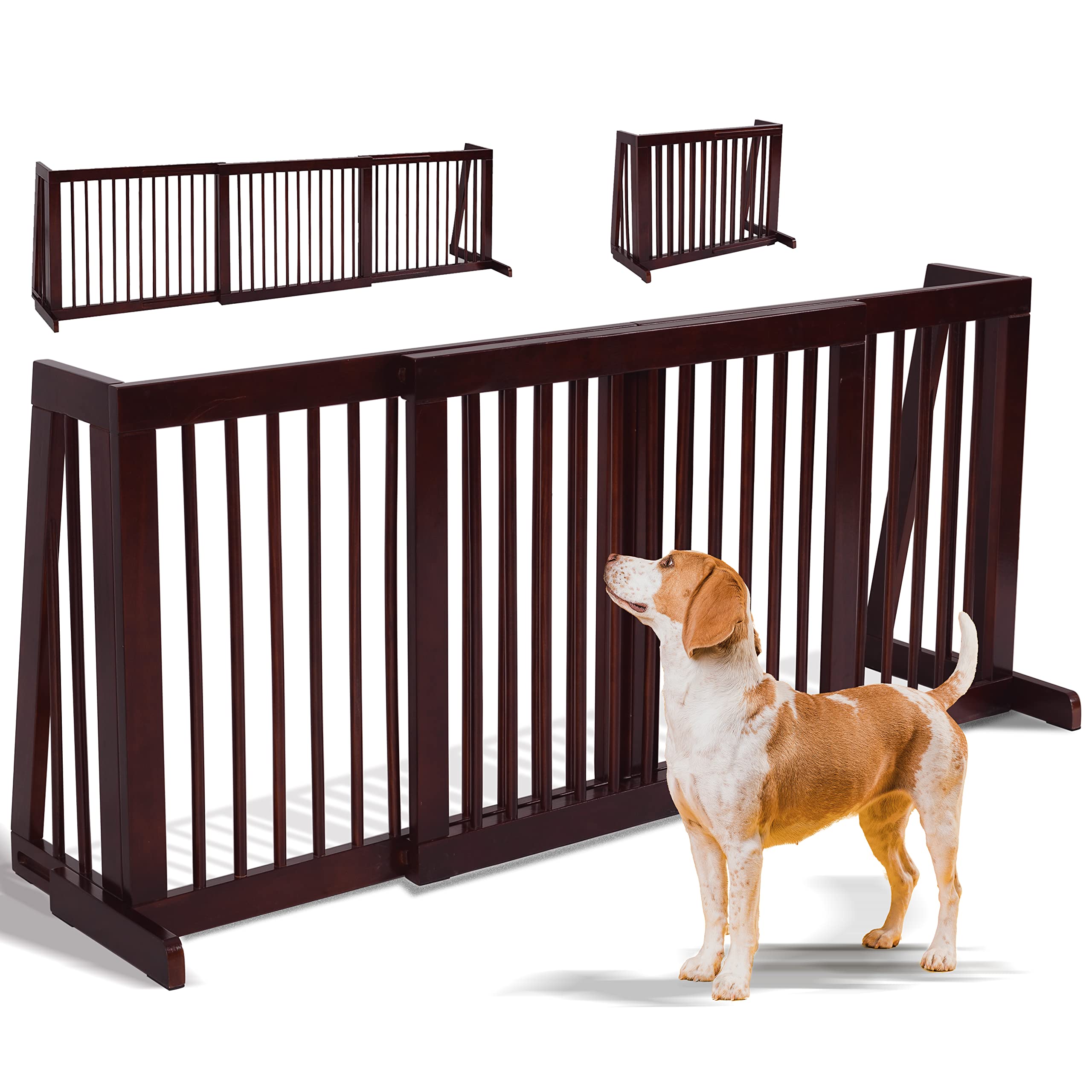 HAPPAWS Freestanding Wooden Expandable Pet Barrier, 28-81 Inch, Step Over Gate for Indoor Doorways, Stairs