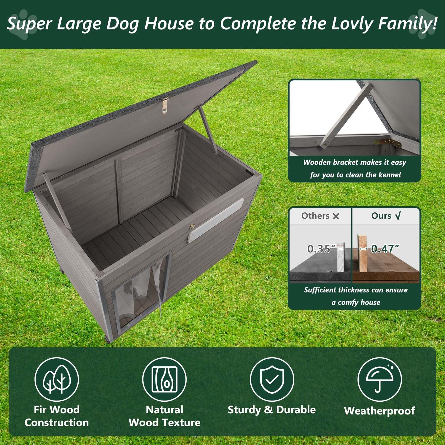 PetsCosset 43.3  L Dog House Outdoor for Large Breeds Dogs Anti Chewing Iron Frames Dog Kennel Wooden Pet Houses for Indoor Outd