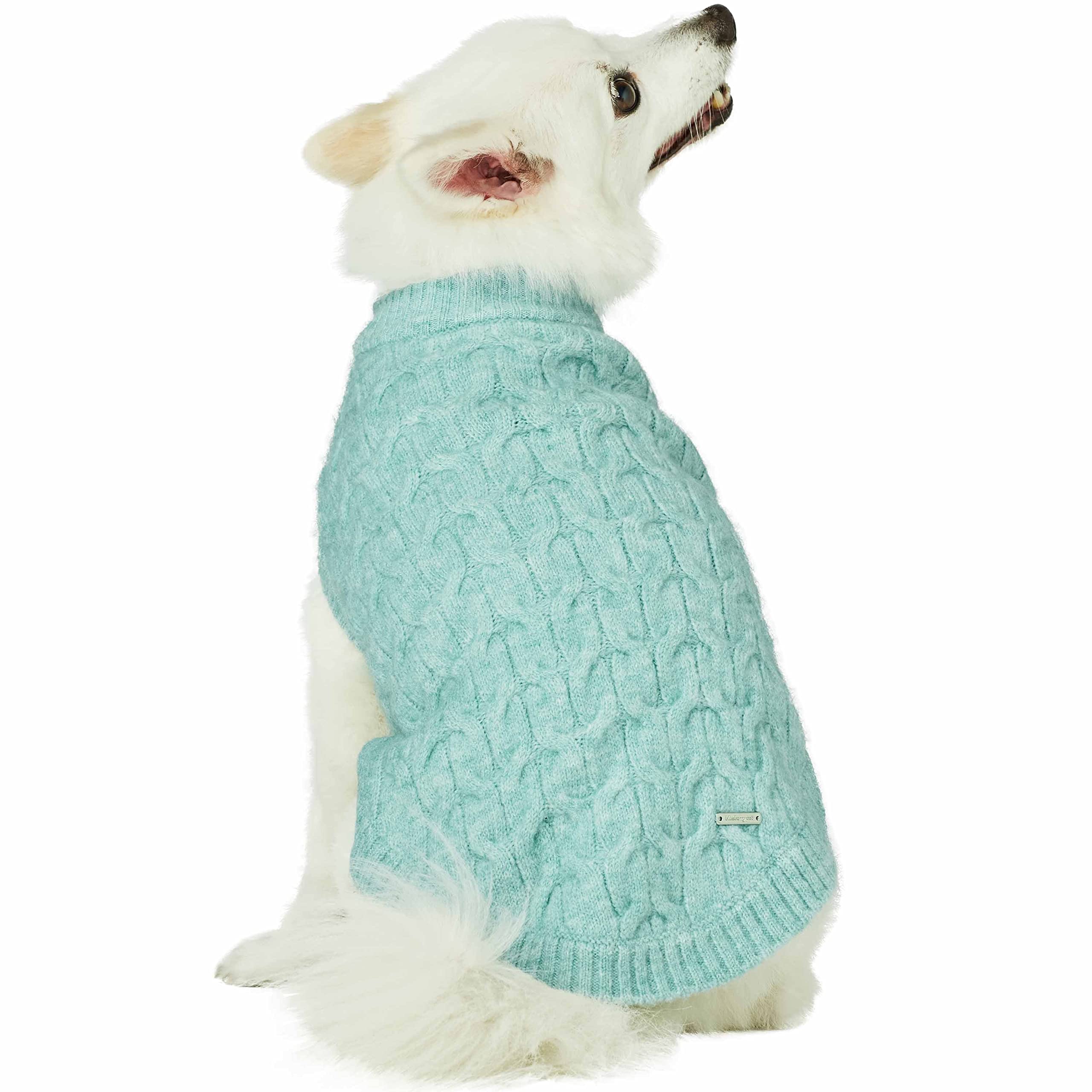 Blueberry Pet 2023 New Classic Fuzzy Textured Knit Pullover Crew-Neck Dog Sweater In Heathered Jade, Back Length 12', Pack Of 1 Clothes For Dogs