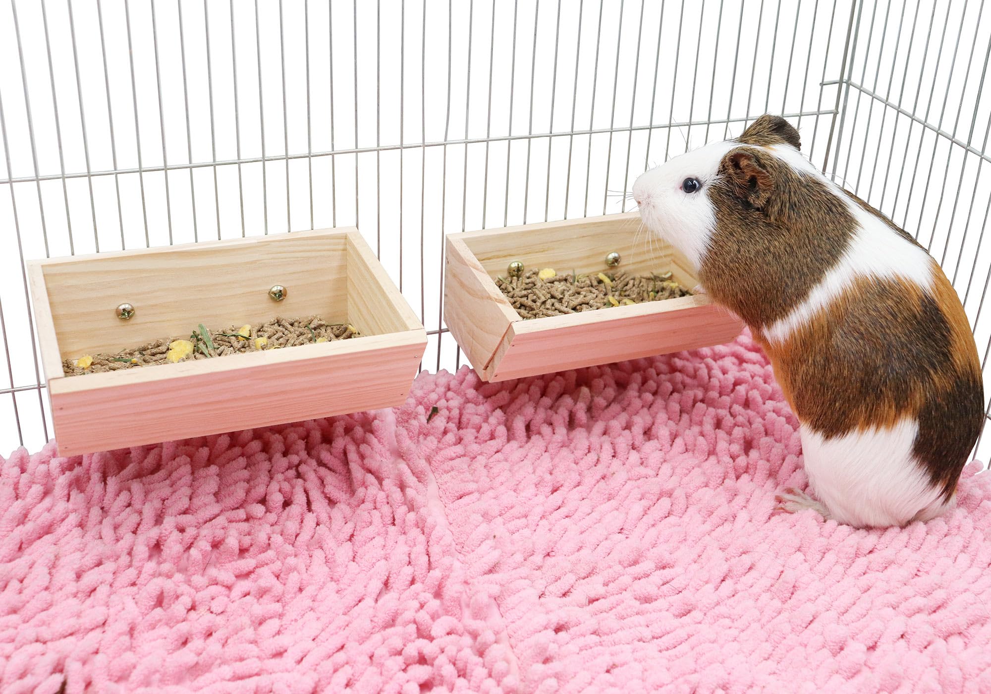 2 Pcs Guinea Pig Feeder Box, Wooden Small Animal Food Feeder, Hanging Rabbit Food Bowl, Small Animal Cage Accessories, Suitable 