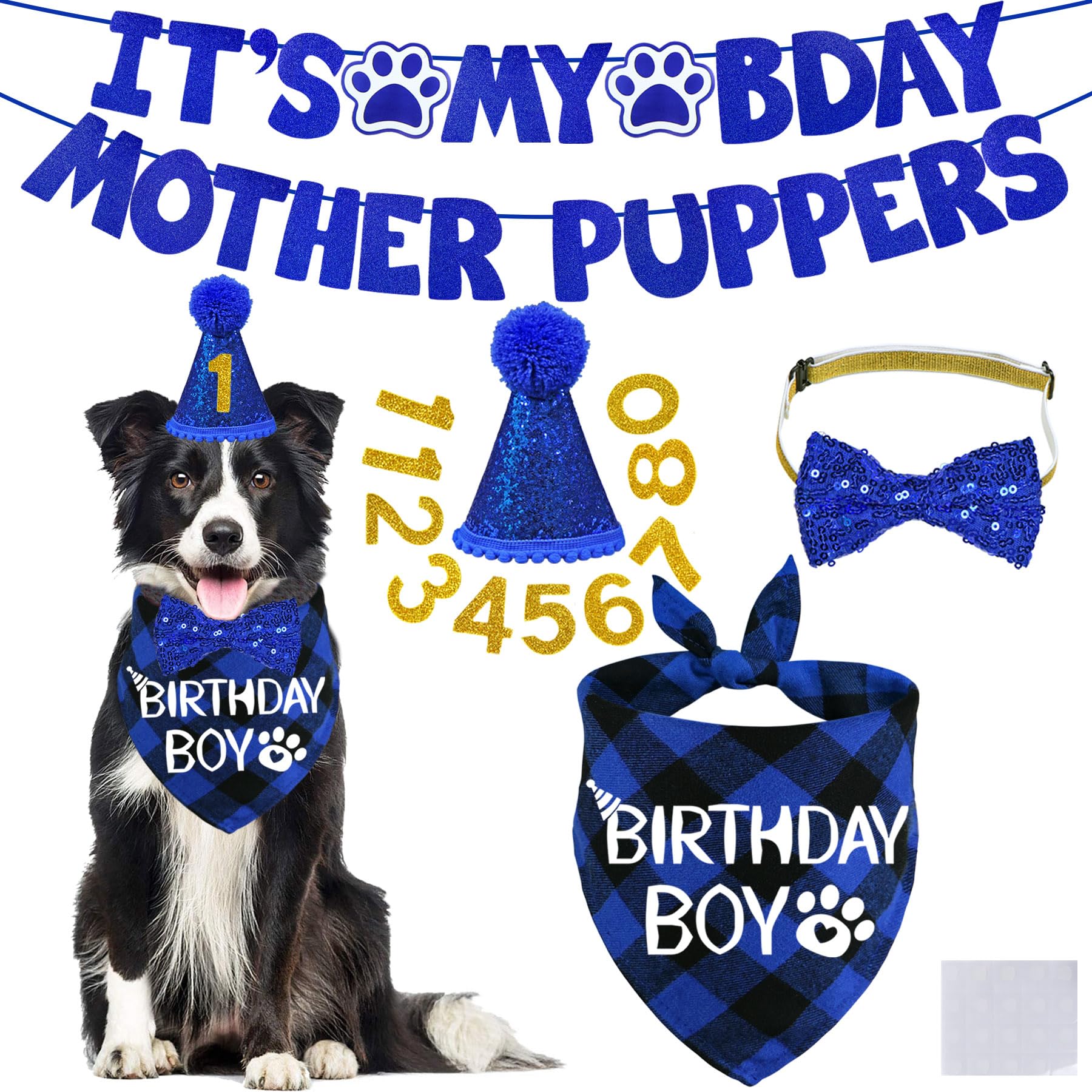 Stmk Dog Birthday Decorations, Multi Sizes Dog Birthday Hat Dog Birthday Bandana Boy Bow Tie Birthday Numbers Its My Bday Mother