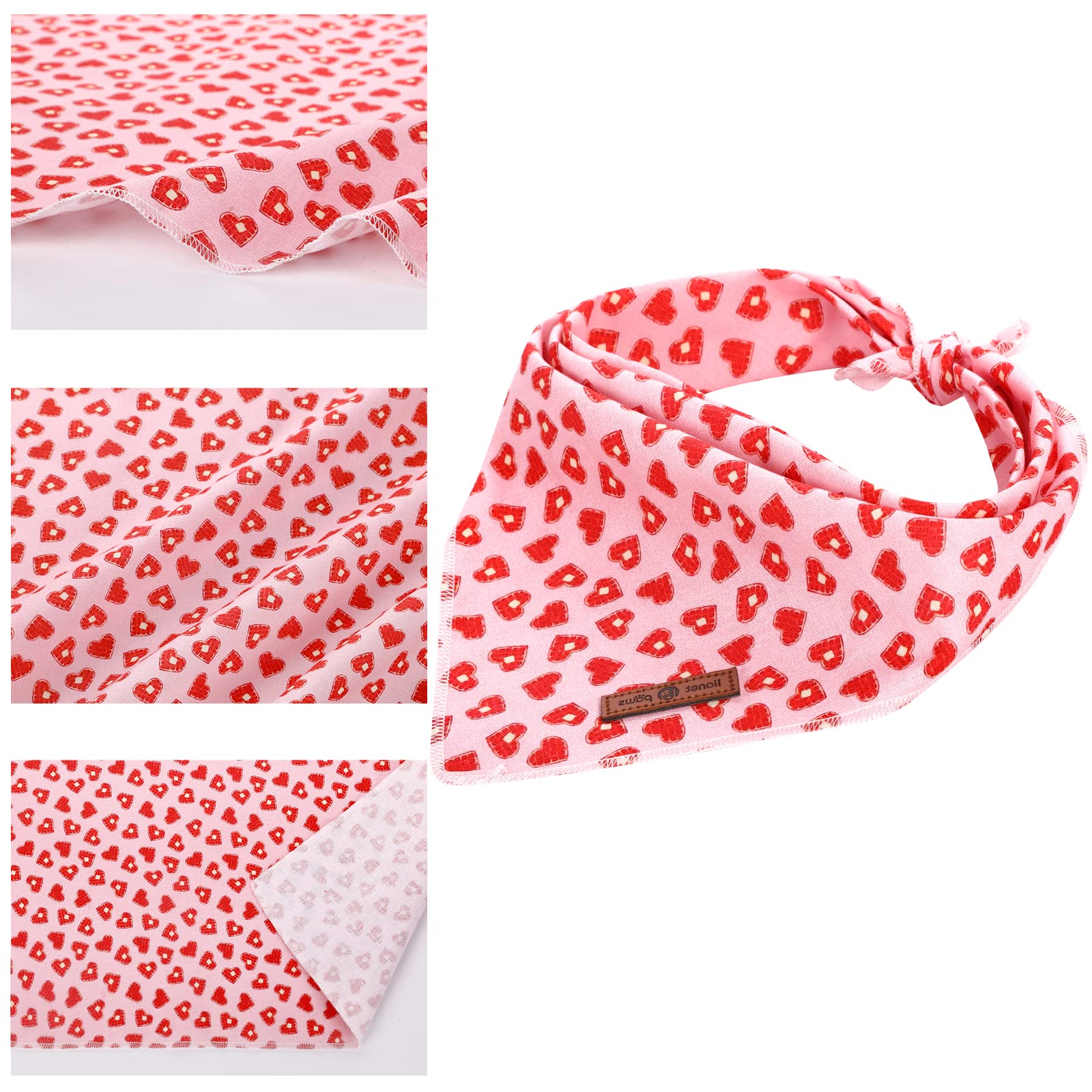 Lionet Paws Valentine'S Dog Bandanas 2 Pack, Pink Red Hearts Dog Kerchief,Adjustable Triangle Holiday Scarves For Medium Large D