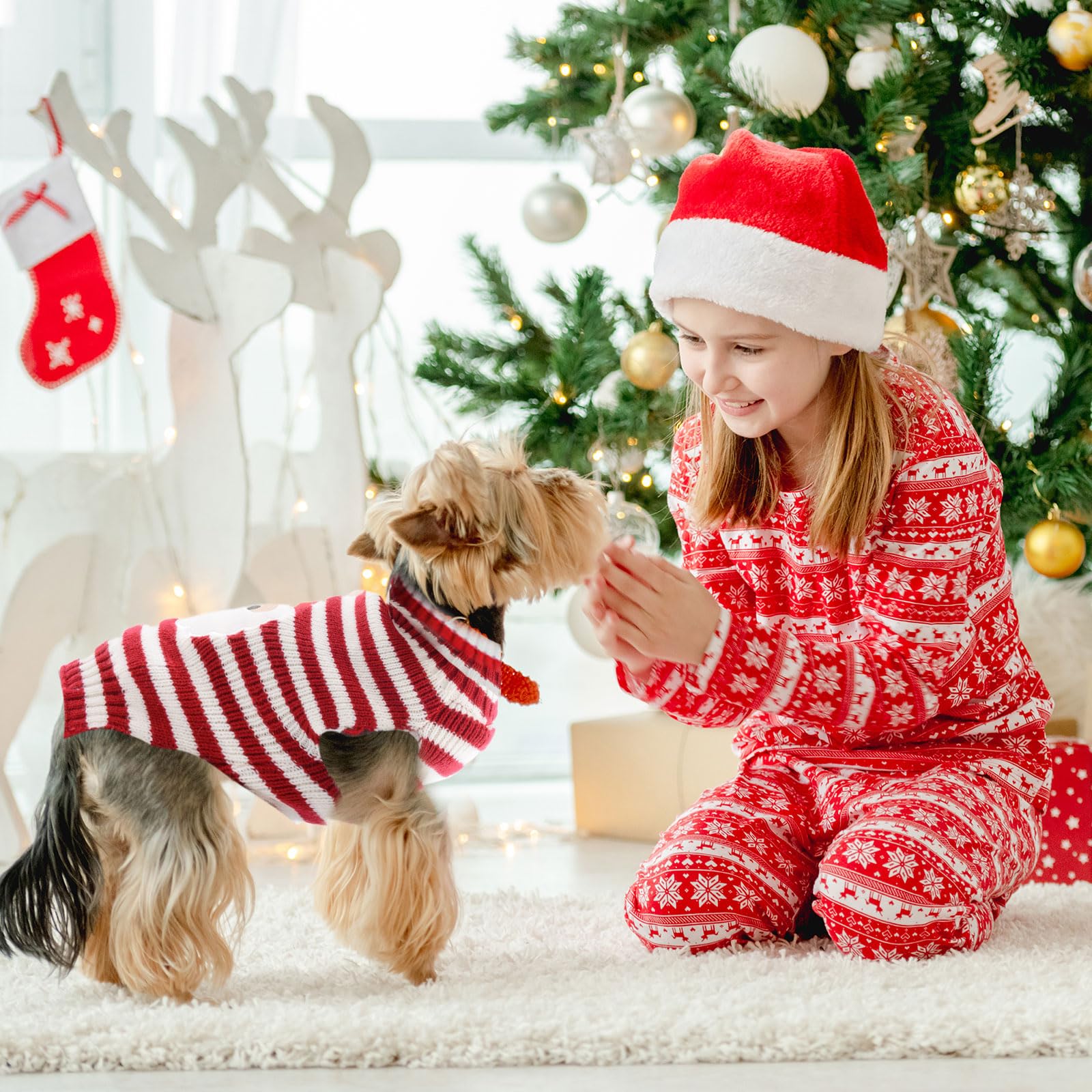 Axiijgl Dog Christmas Sweater Xmas Dog Holiday Red White Stripe Snowman Sweaters For Small Medium Boys Girls Winter Warm Funny P