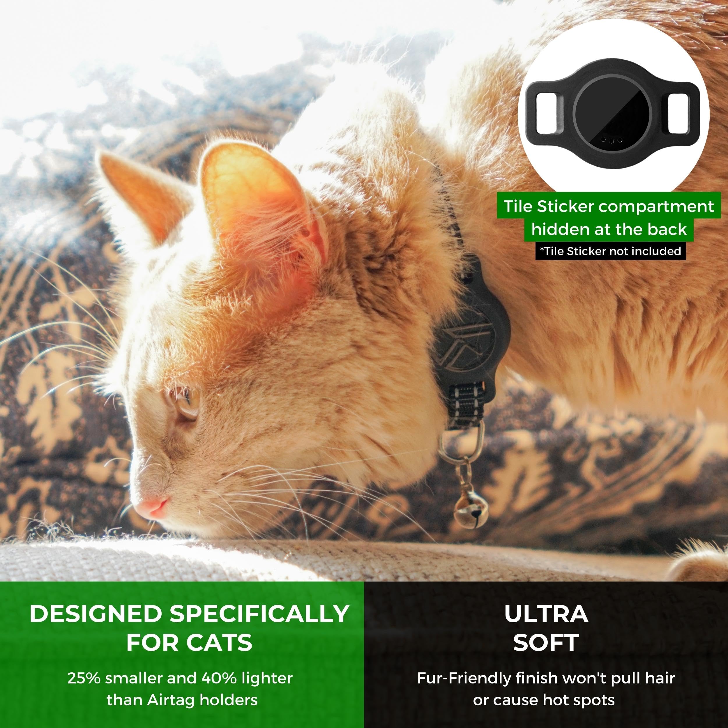 Tile Sticker Holder Cat Tracking Collar (2024) - Breakaway, Reflective Kitten Collar With Bell And Holding Case For Tile By Life