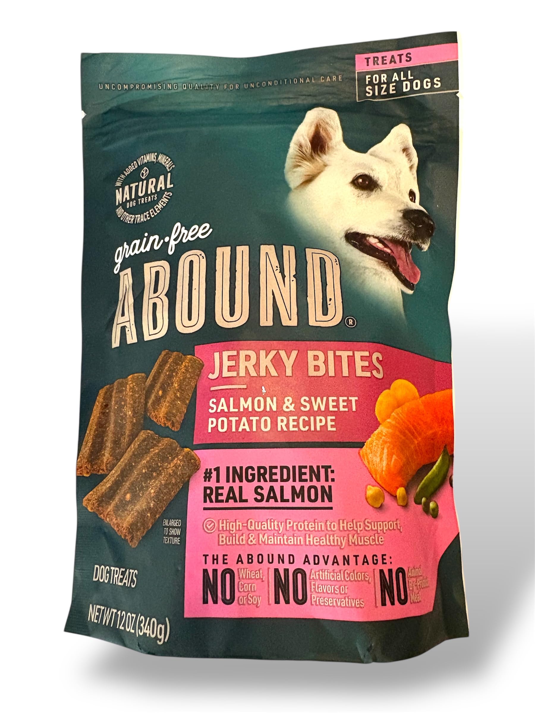 Abound Grain Free Natural Salmon & Sweet Potato, Jerky Bites Dog Treats - 12 Oz