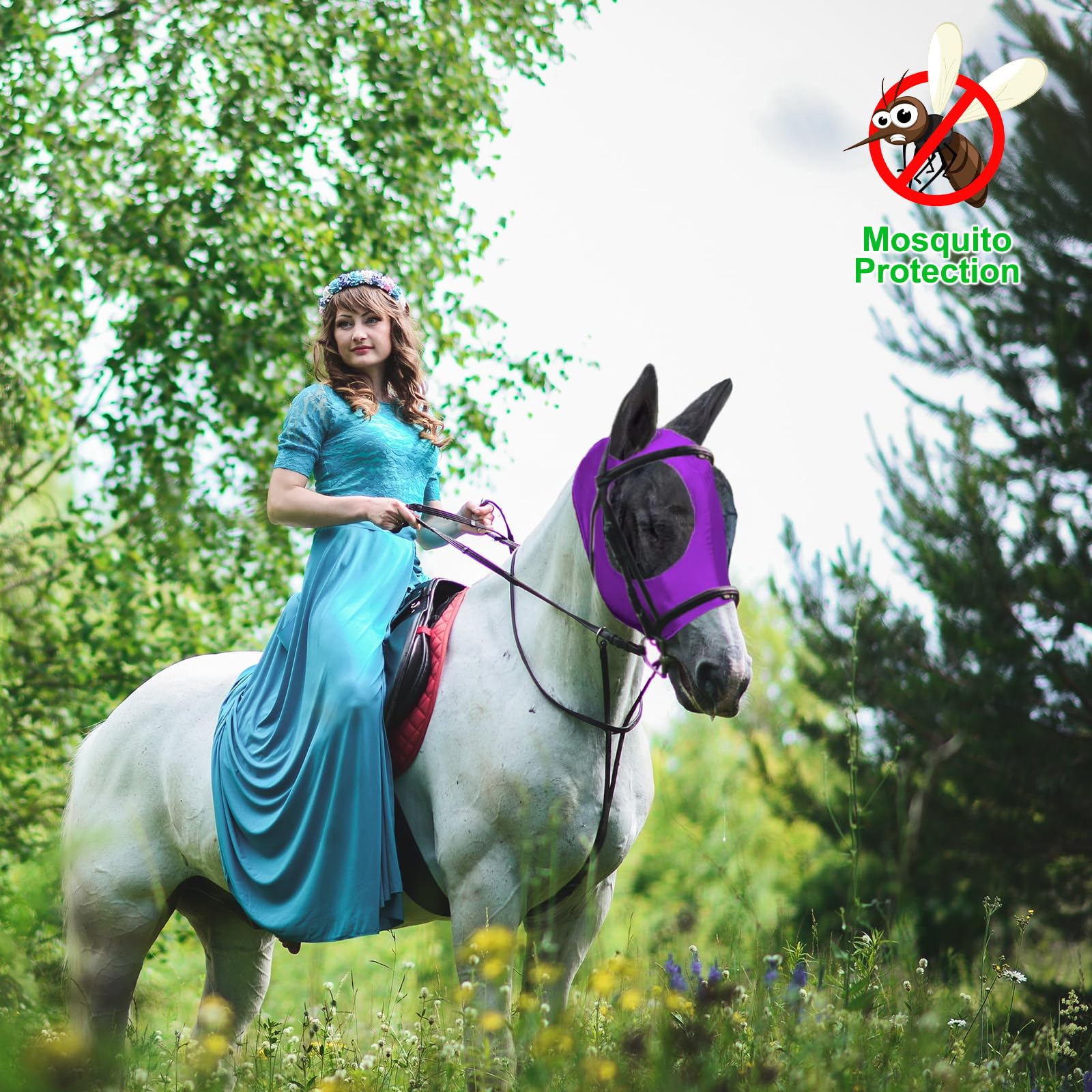 HUAME Fly Masks for Horses with Ears Set of 3, Comfort Fit Stretchy Fabric with UV Protection Soft on Skin Breathability for Med