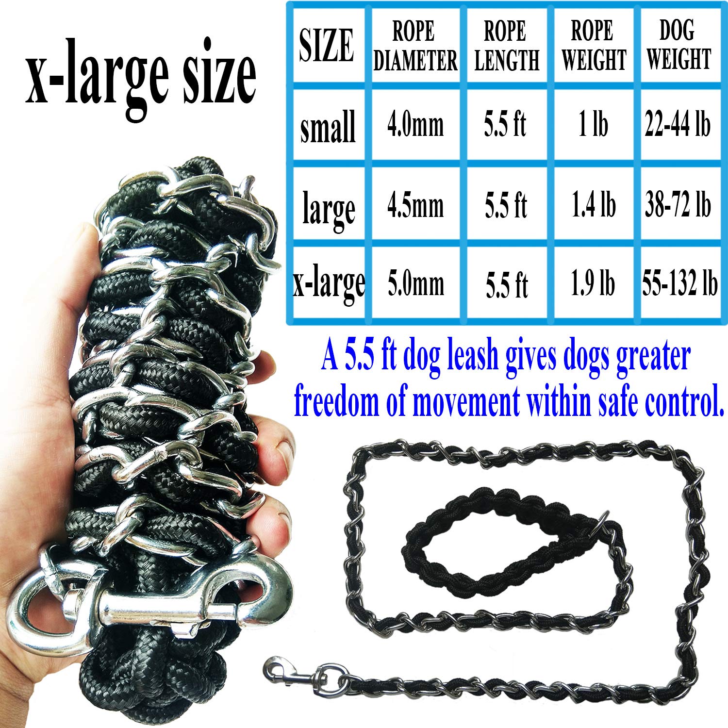 Dog Leash Metal Leashes With Pet Collar Training Walking Leads Heavy Duty Anti Bite Chain Rope With Pet Collar Hook For Medium A