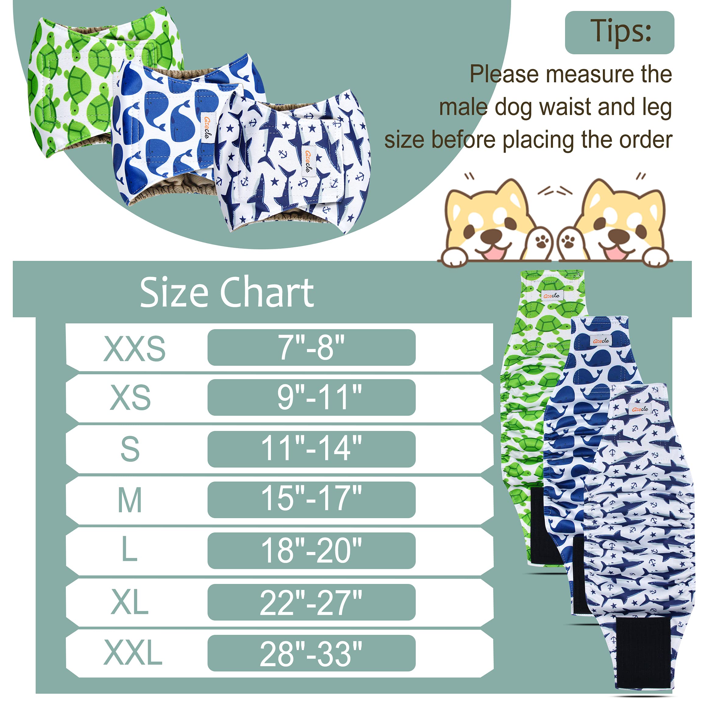 Grecle Premium Male Dog Wraps - High Absorbency Male Dog Diapers (Pack of 3) - Washable Belly Band for Male Dogs Incontinence an