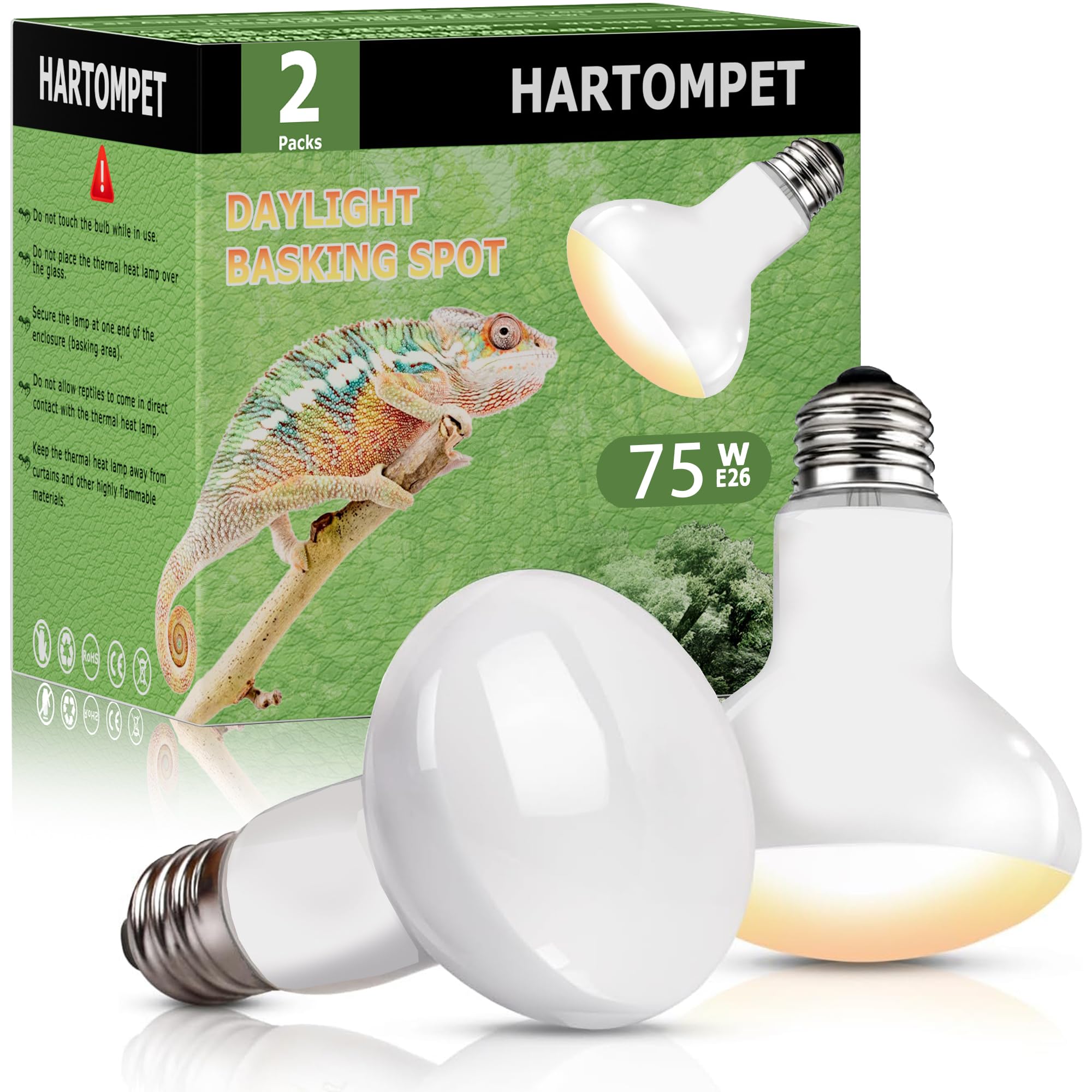 Hartompet 75W E26 Reptile Heat Lamp Bulbs - Upgraded Uva Amphibian Basking Spot Light, Simulated Sunlight For Bearded Dragon, Li