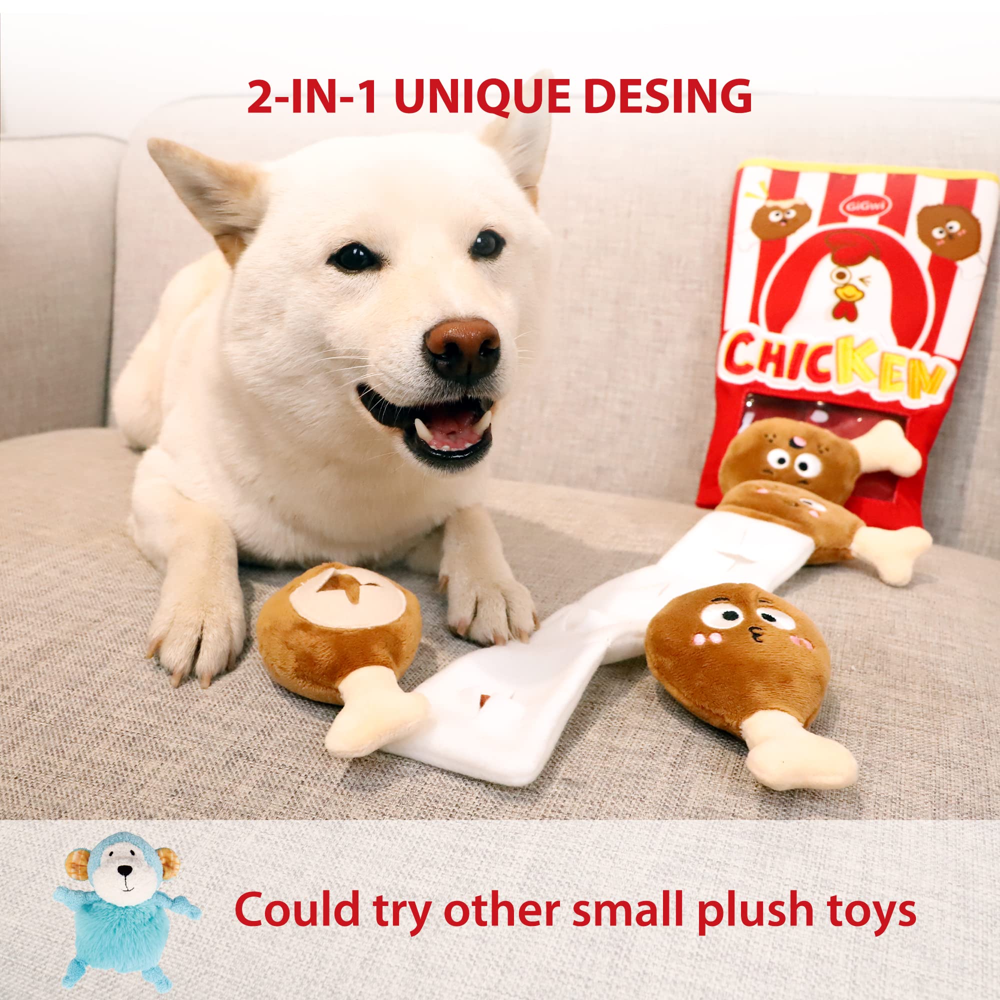Gigwi Interactive Squeaky Dog Toys, Hide and Seek Dog Toys for Boredom and Stimulating, Funny Crinkle Dog Toy Set Bucket, 2-in-1