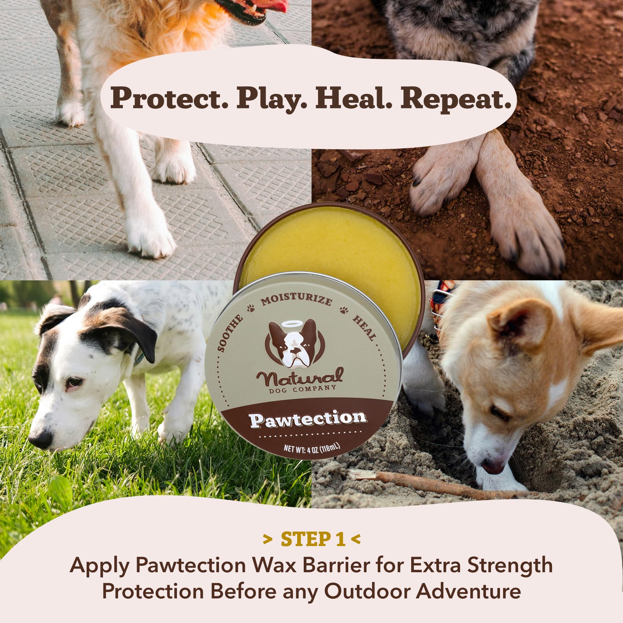 Natural Dog Company PawTection Balm 2 oz Tin - Wax-Based Paw Protector Stick with Shea Butter & Calendula - Shields Paws from Sn