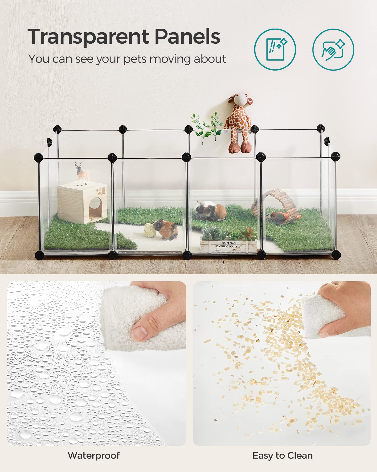 Songmics 20 Panels Pet Playpen With Floor, Small Animal Playpen, Pet Fence Indoor, Diy Plastic Enclosure For Guinea Pigs, Bunny, Hamsters, Hedgehogs, 49.2 X 24.8 X 16.5 Inches, White Ulpc001W01