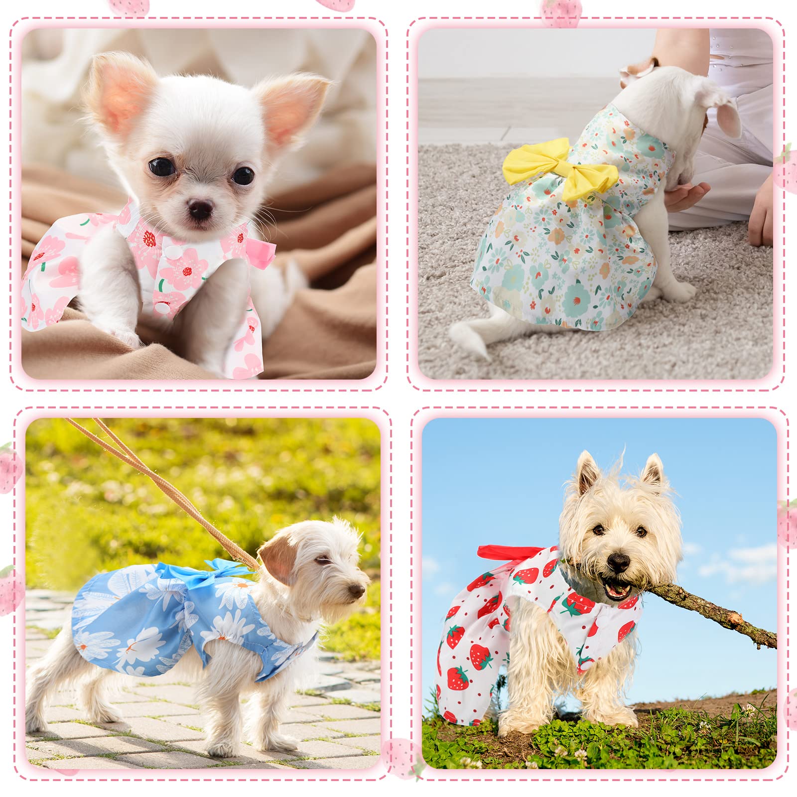 5 Pieces Dog Dresses For Small Dogs Girls Floral Puppy Dresses Pet Dog Princess Bowknot Dress Cute Doggie Summer Outfits Dog Clothes For Yorkie Female Cat Small Pets, 5 Styles(Small)