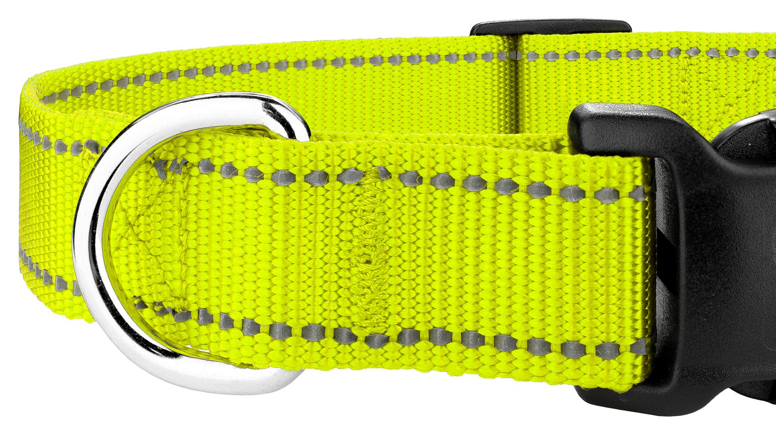 Country Brook Petz - 3/4 Inch Deluxe Hot Yellow Reflective Nylon Dog Collar - Medium