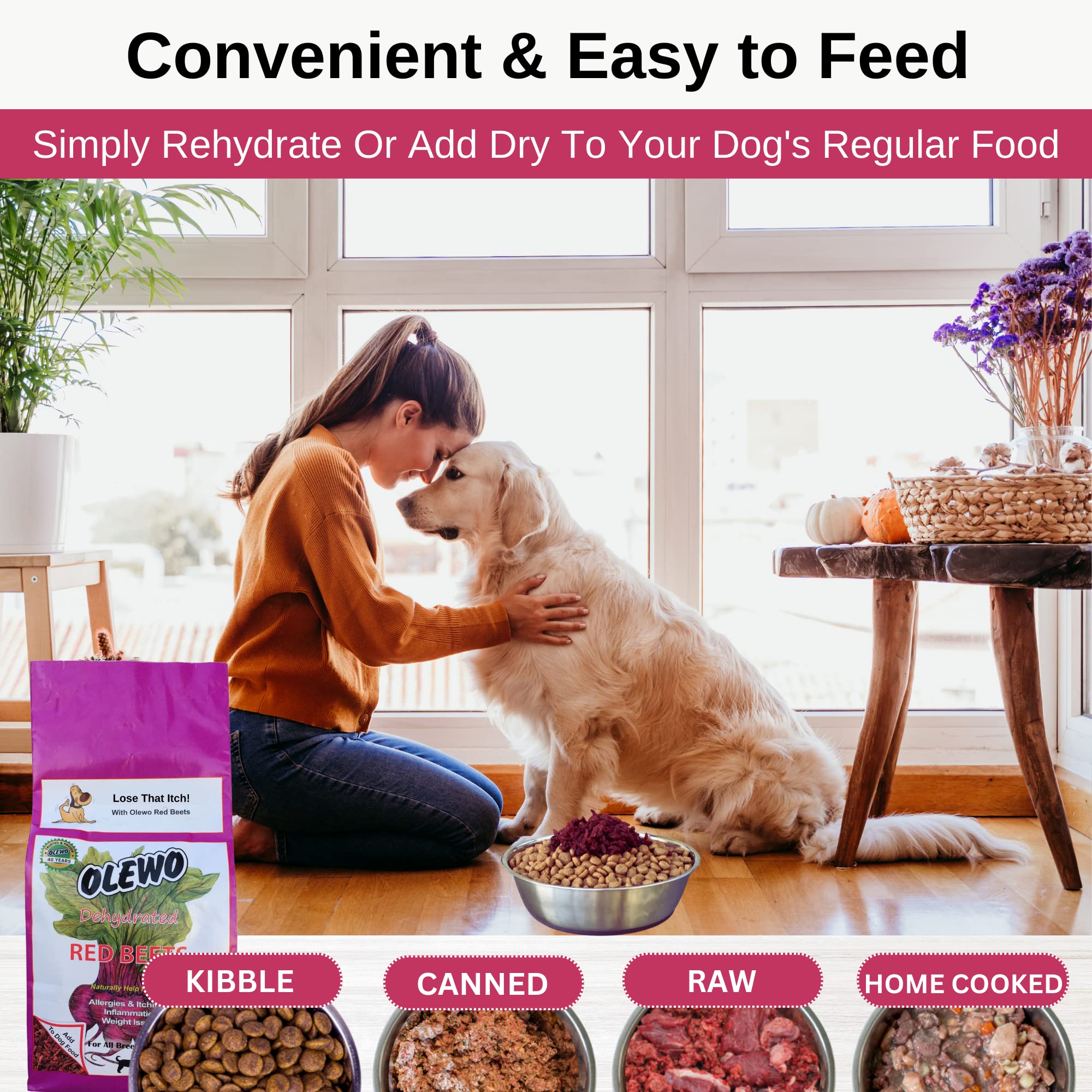 Olewo Original Red Beets for Dogs - Natural Anti Itch for Dogs, Dog Food Topper, Immune, Cleansing, Skin & Coat Support, Dehydra