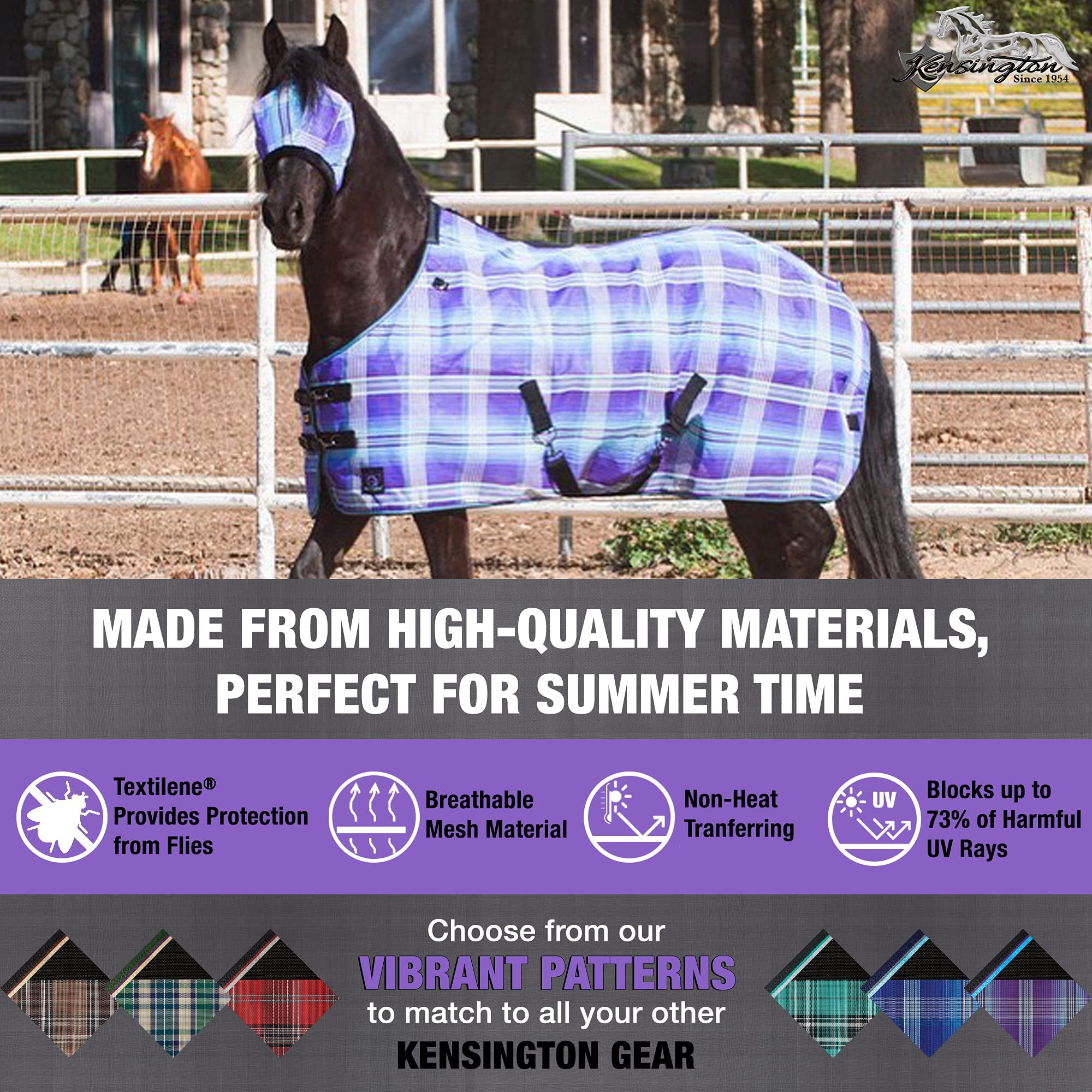 Kensington Fly Mask with Fleece Trim for Horses - Protects Face and Eyes from Flies and Sun Rays While Allowing Full Visibility