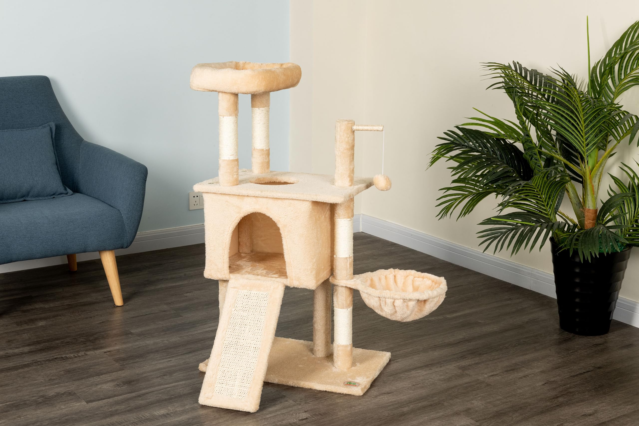 Go Pet Club Everyday Value 38In Cat Tree Tower Cat Condo Comfy Large Perch, Scratching Posts, Scratching Board, Dangling Ball, C