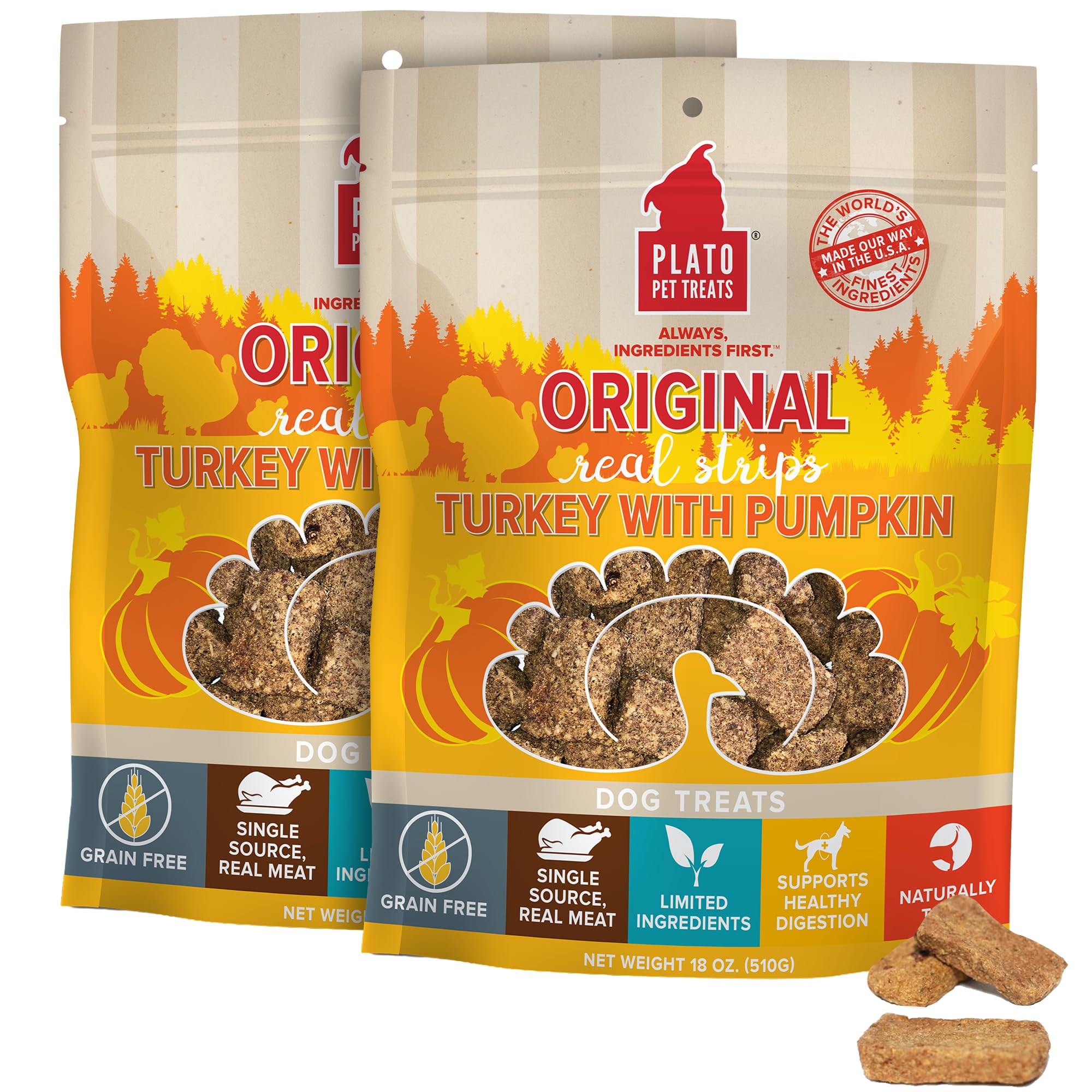 Plato Pet Treats Real Strips - Air-Dried Meat Bars for Dogs - Delicious, Limited Ingredient Dog Treats - Grain Free - Original R