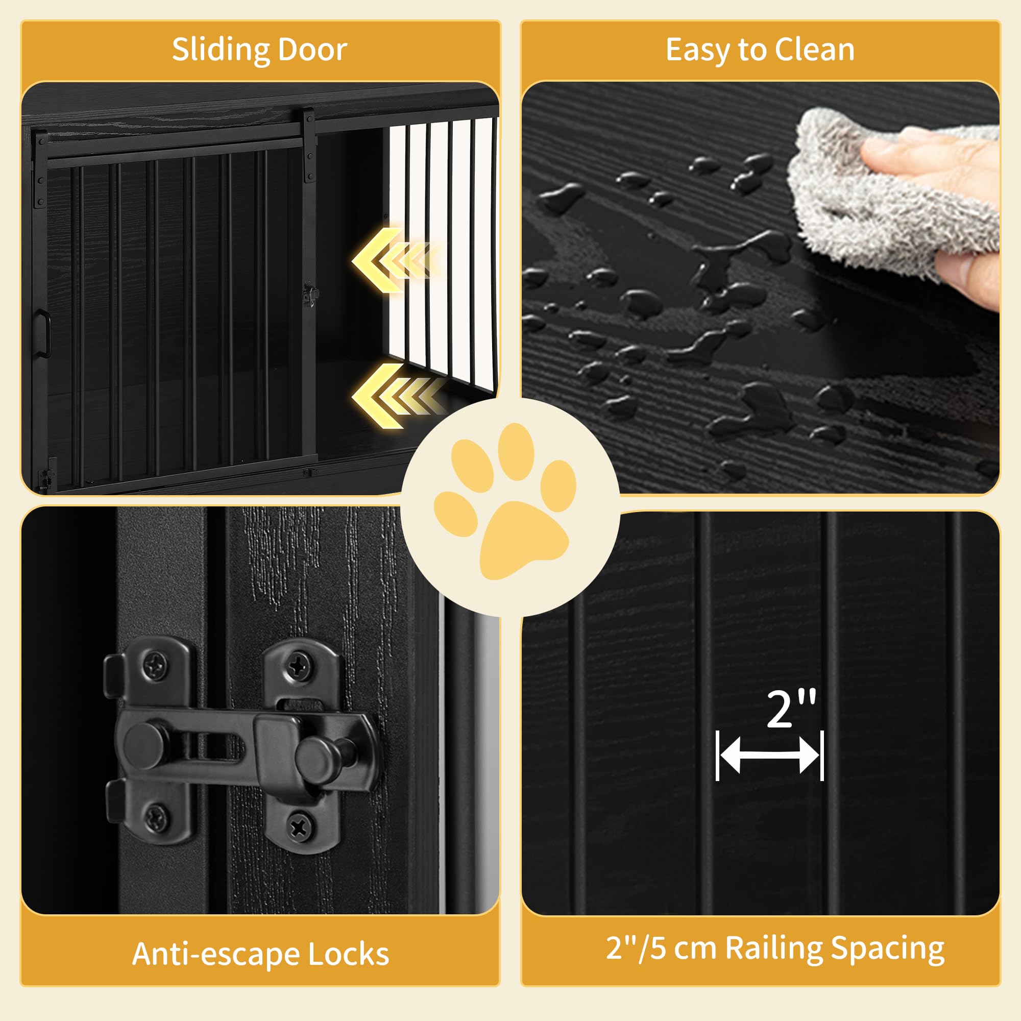 Hzuaneri 31.9 Dog Crate Furniture with Barn Door, Heavy Duty Dog Kennel Indoor with 2 Doors, Wooden Pet Cage End Table for Small